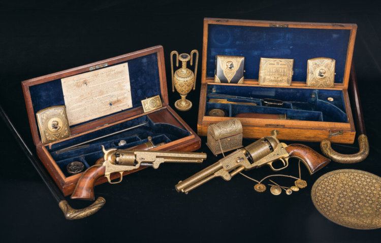Gold Damascened Colt Revolvers