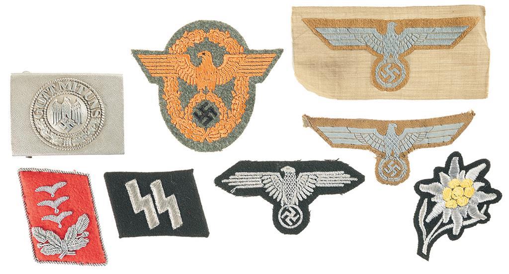 Assorted Nazi Style Cloth Patches With A Belt Buckle 