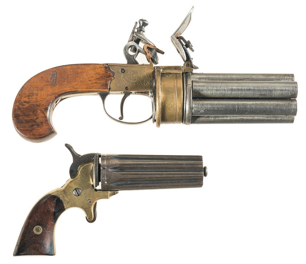 Two Pepperbox Pistols -A) Unmarked Flintlock Pepperbox. | Rock Island ...