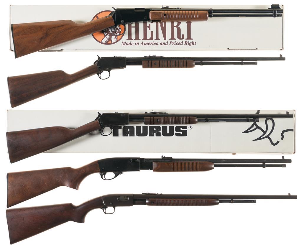 Five Slide Action Rifles A) Henry Slide Action Rifle with Box Rock