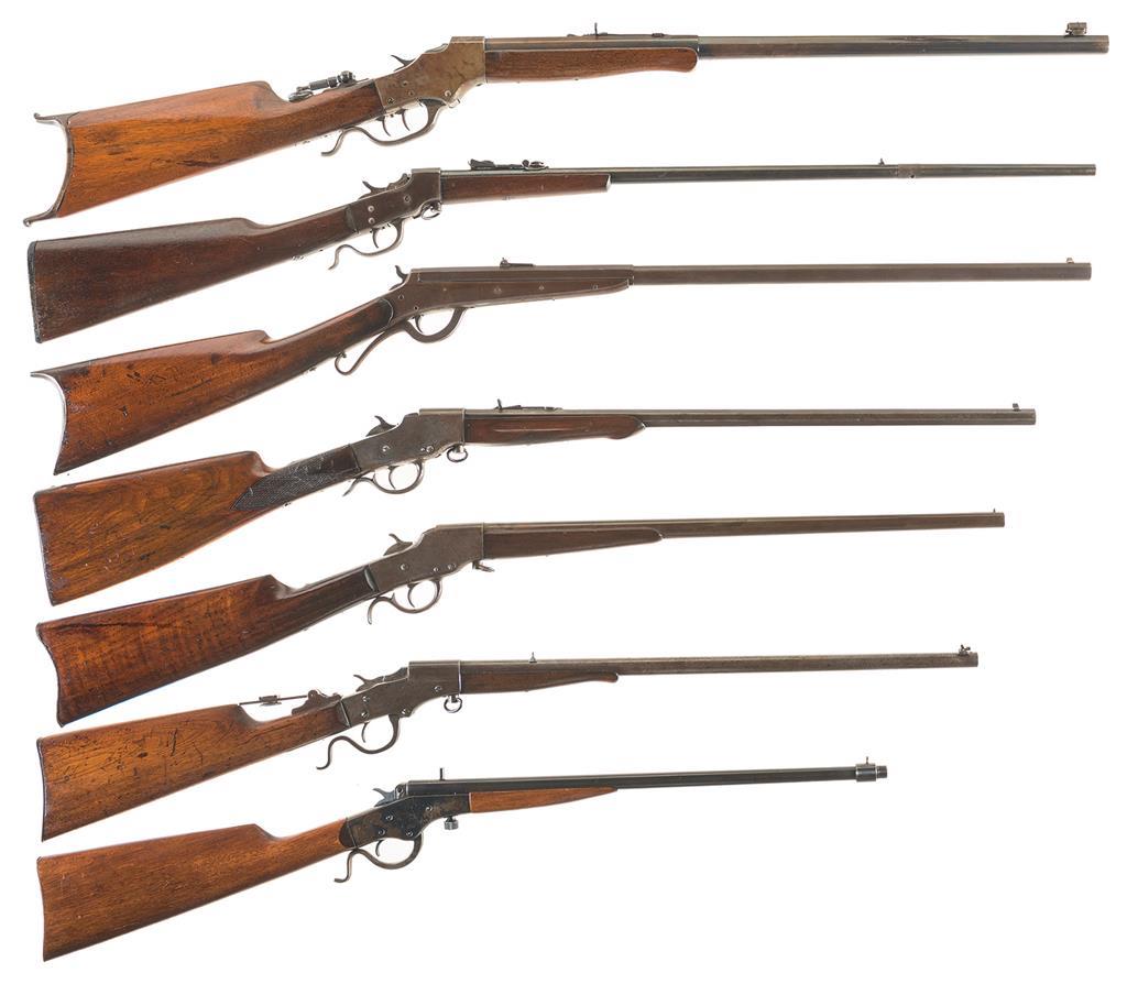 Seven Single Shot Long Guns A) Stevens No. 44 1/2 Rifle Rock Island