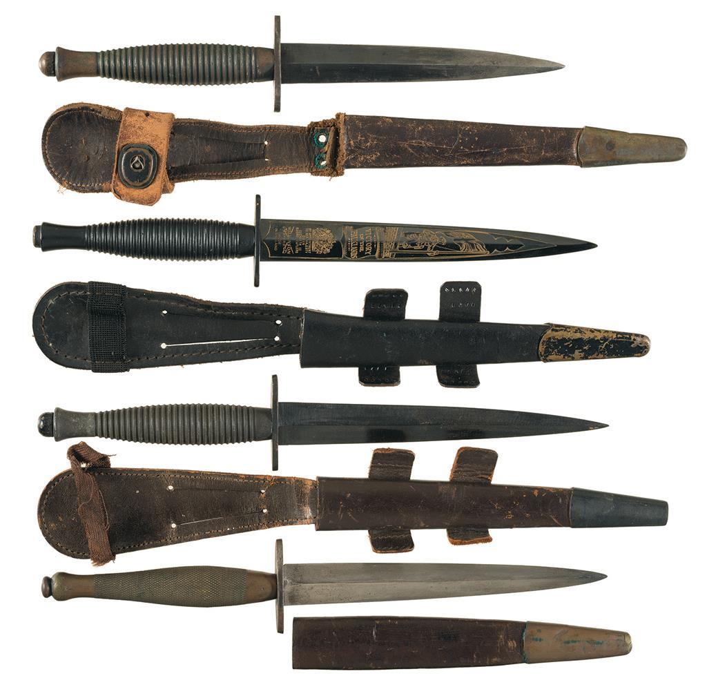 Four Fairbairn-sykes Daggers With Sheaths 