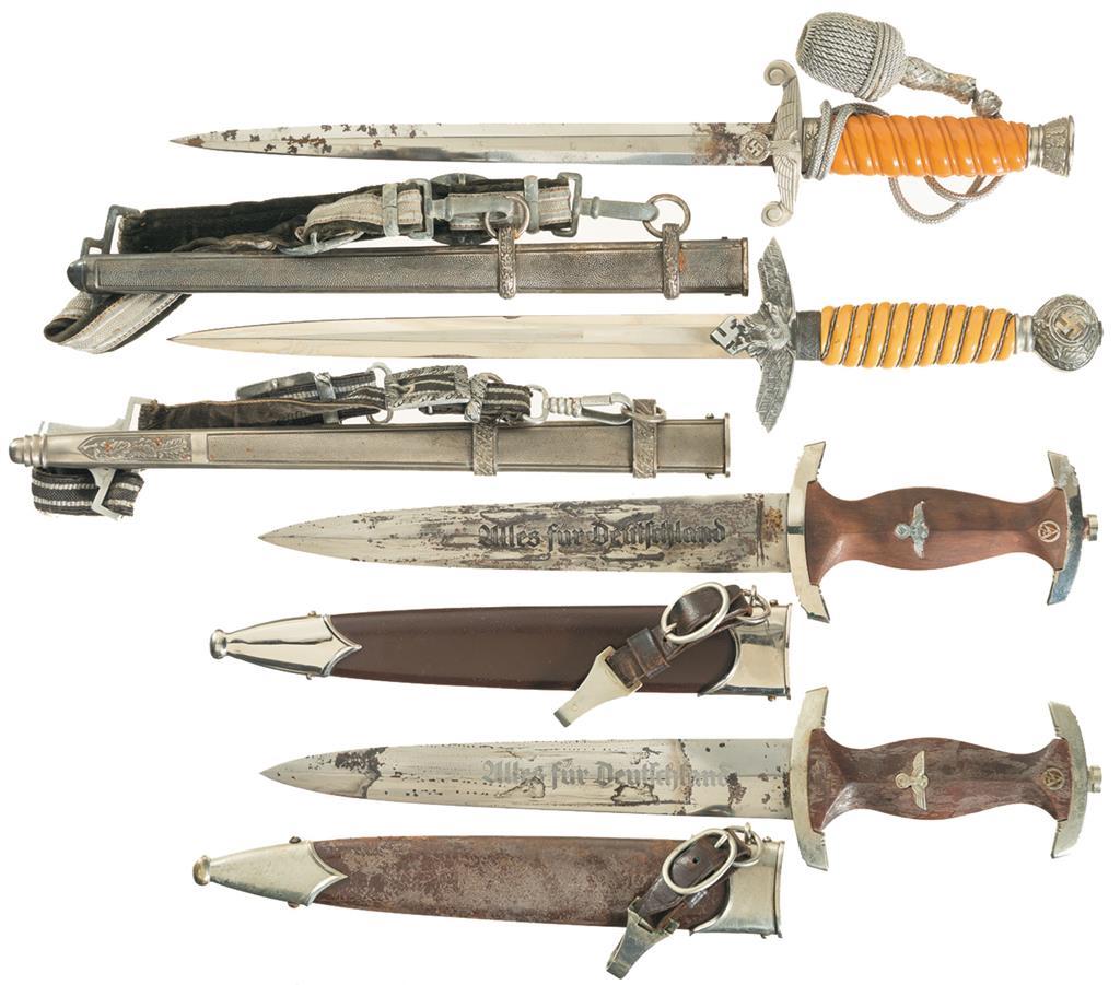 Four Nazi German Military Daggers With Sheaths And Hangers 