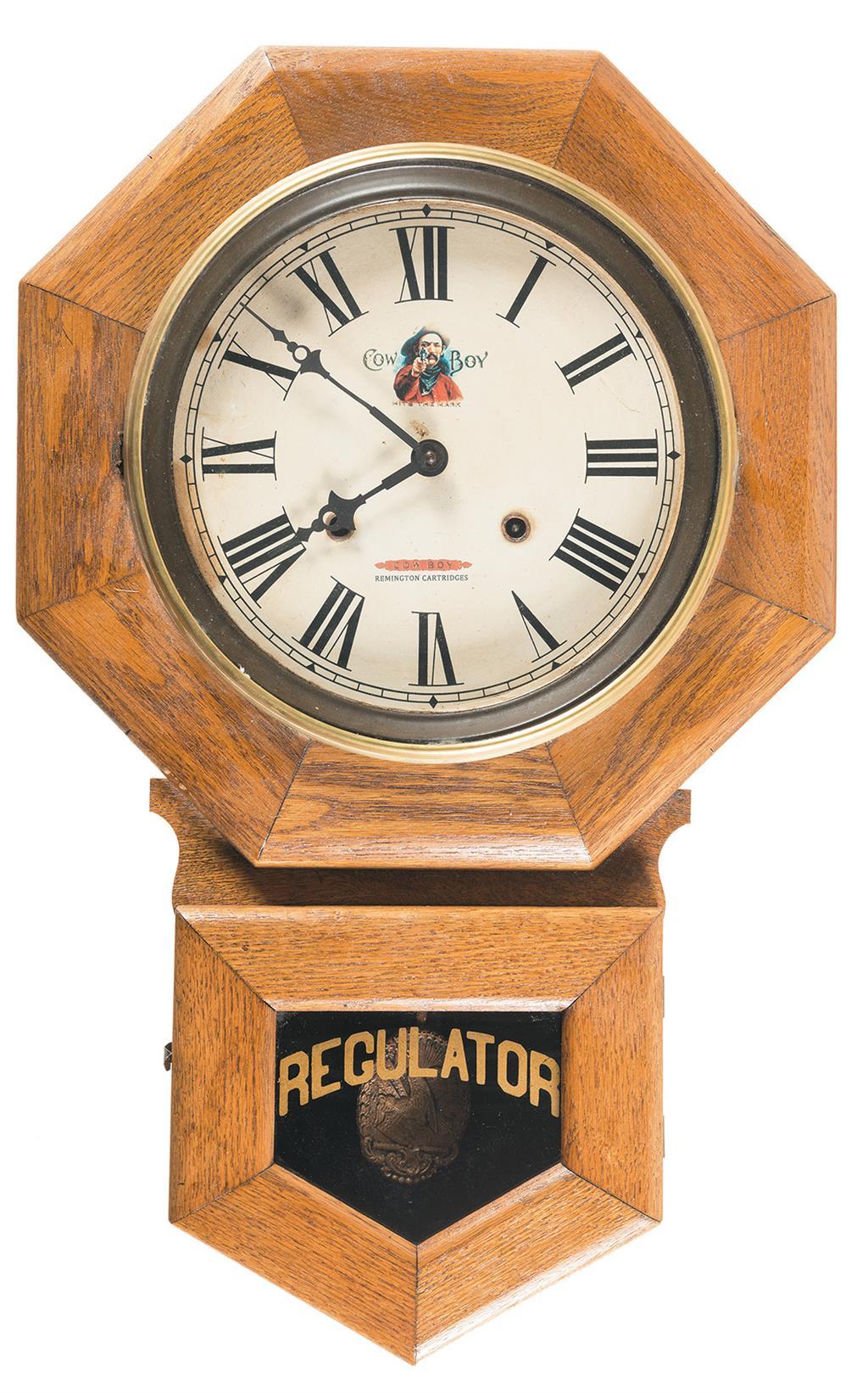 Regulator Brand Wall Clock with Remington 'Cowboy' Ammunition Ad Rock