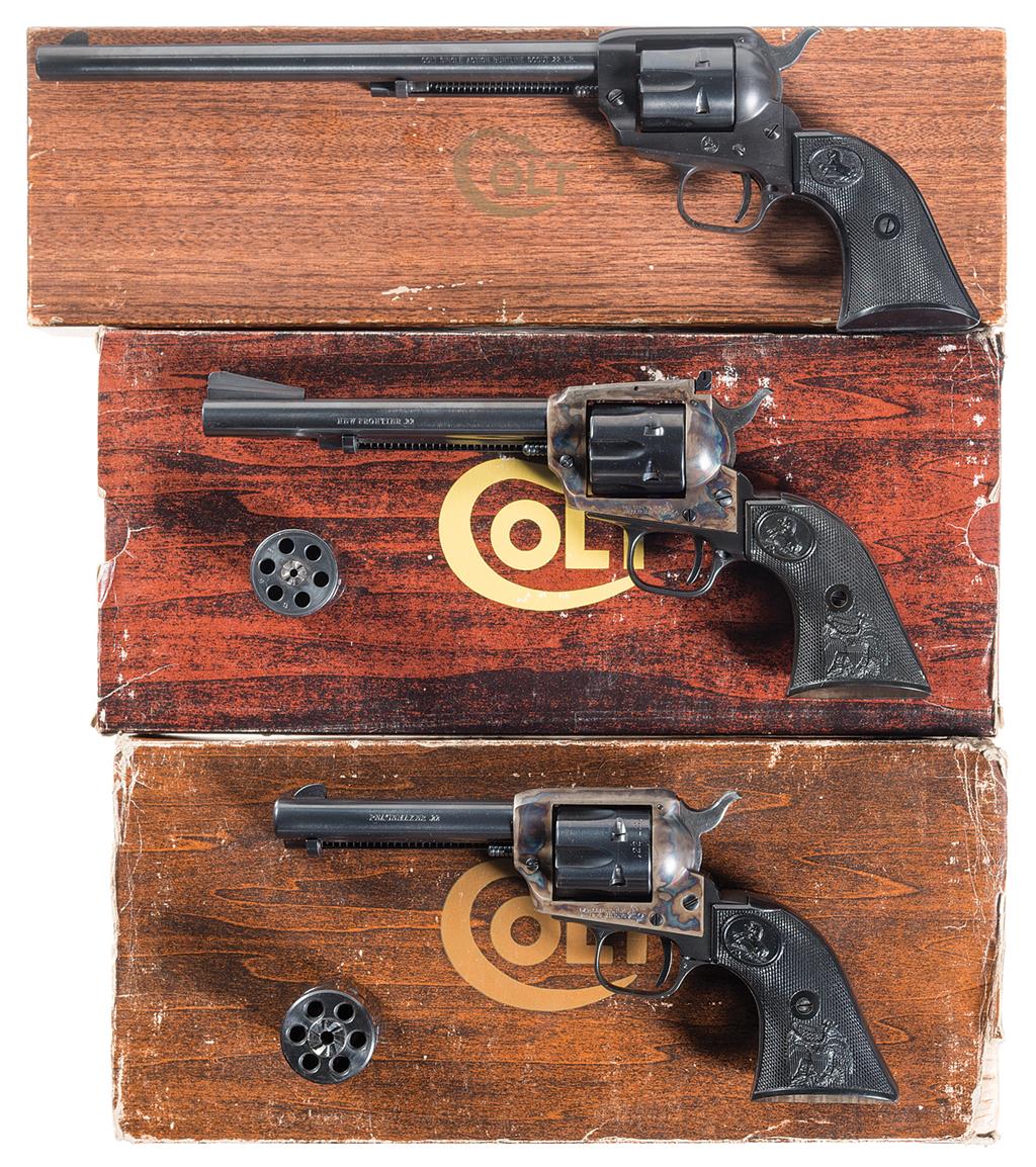 Three Colt Single Action Revolvers w/ Woodgrain Boxes Rock Island Auction