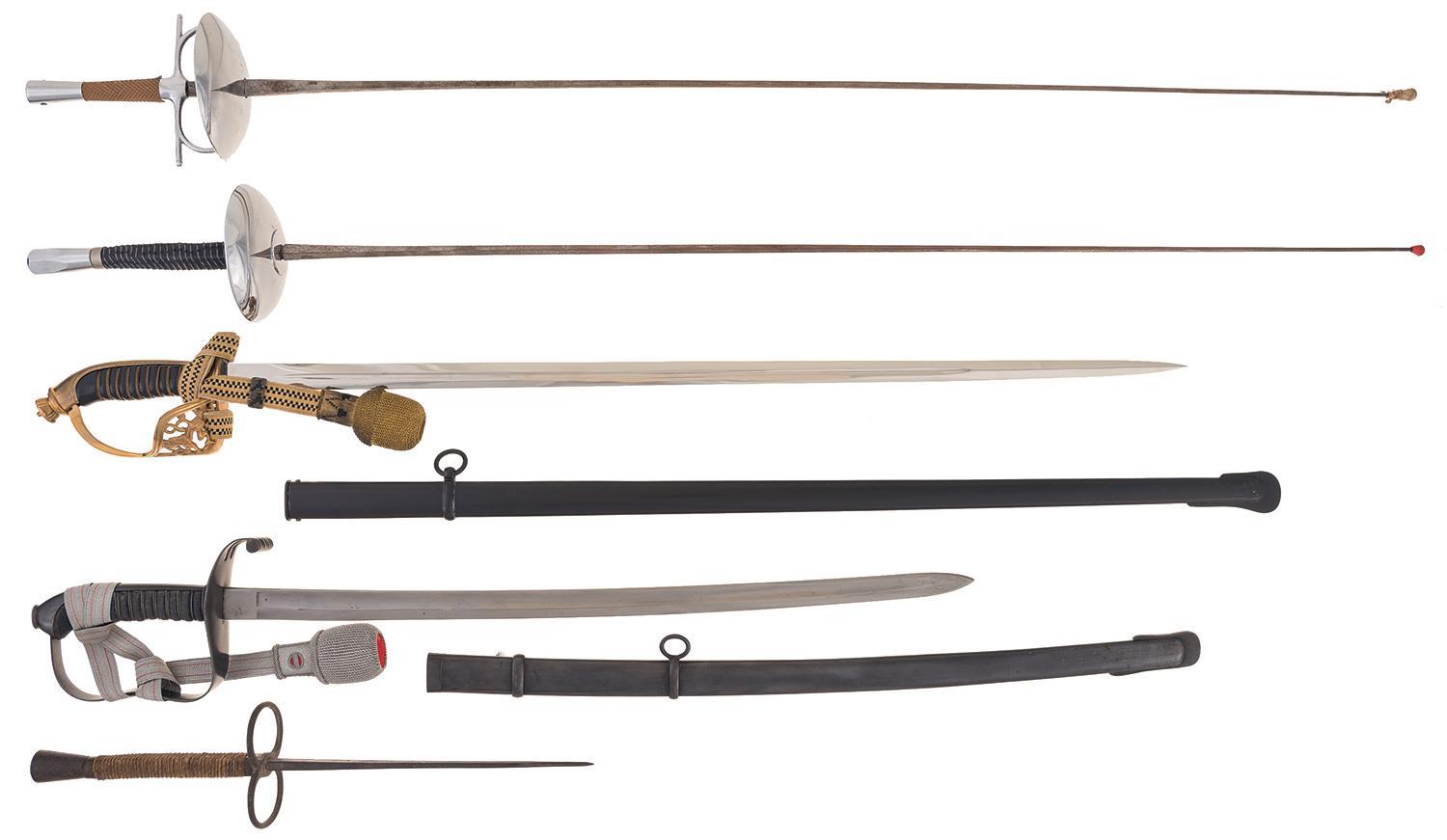 Three Fencing Foils and Two Solingen Swords | Rock Island Auction