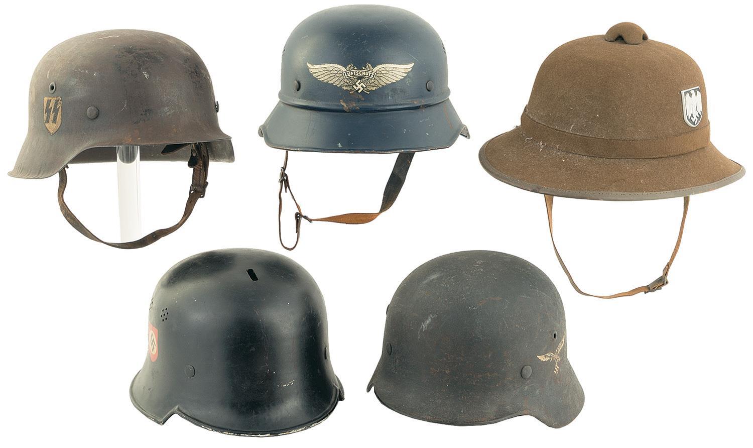 grouping-of-five-world-war-ii-german-style-helmets-rock-island-auction