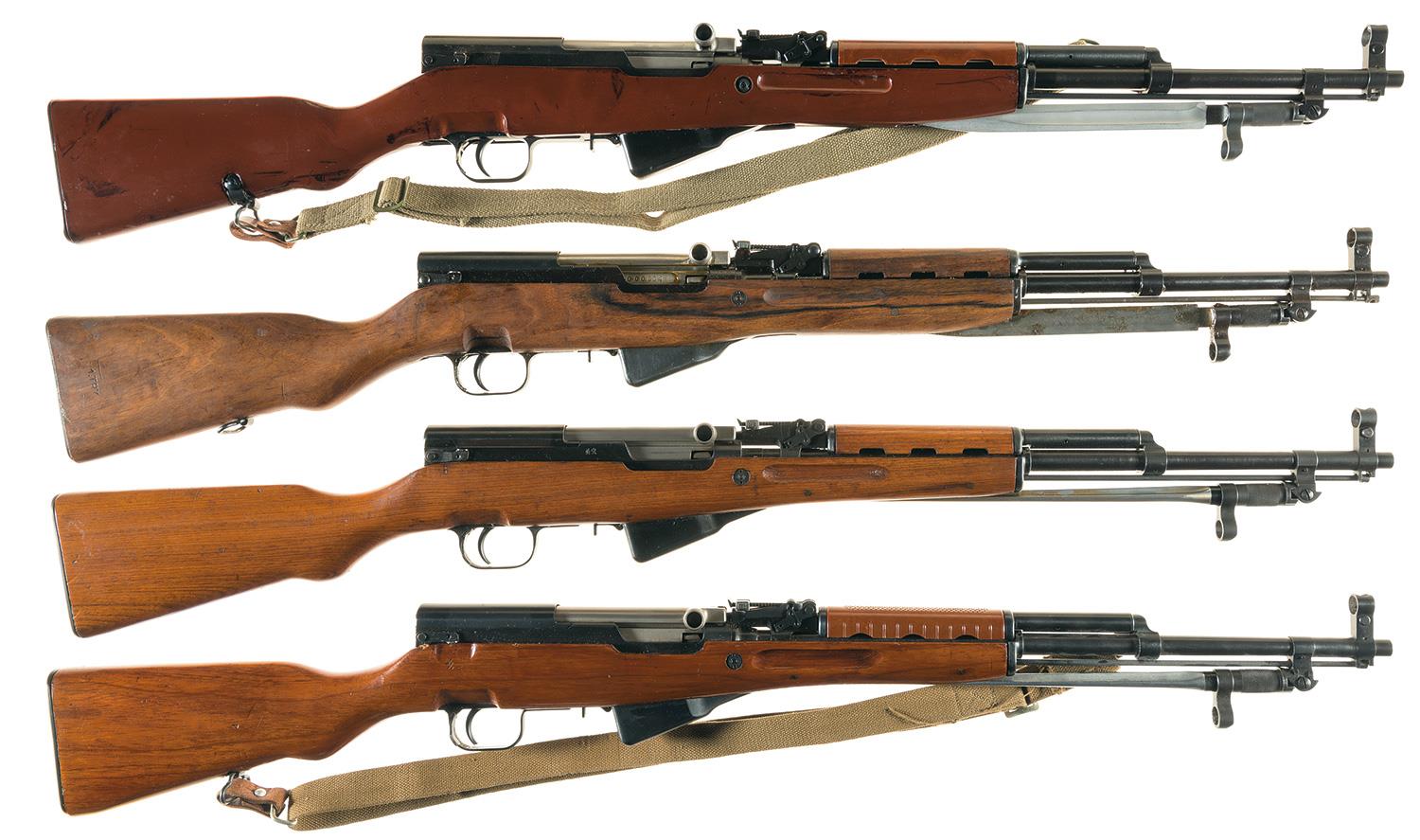 Four Semi-automatic Sks Carbines W  Bayonets 