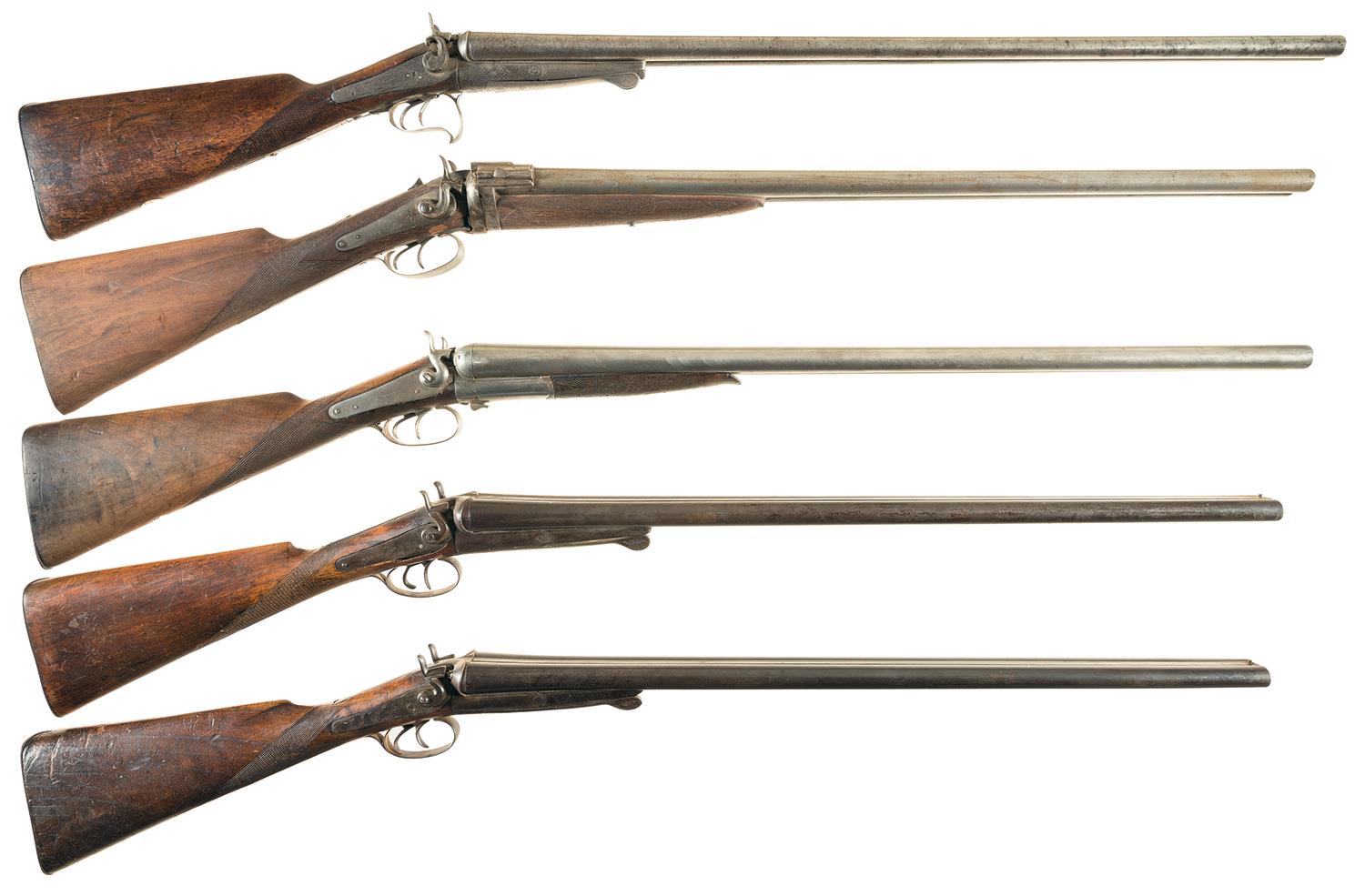 Five Double Barrel Hammer Shotguns