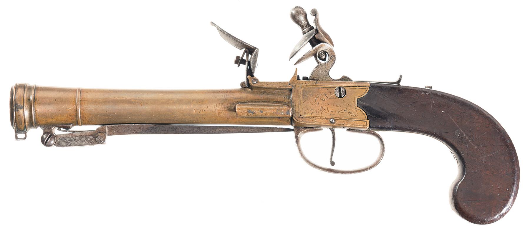 Richards Brass Flintlock Blunderbuss Pistol with Snap Bayonet | Rock ...