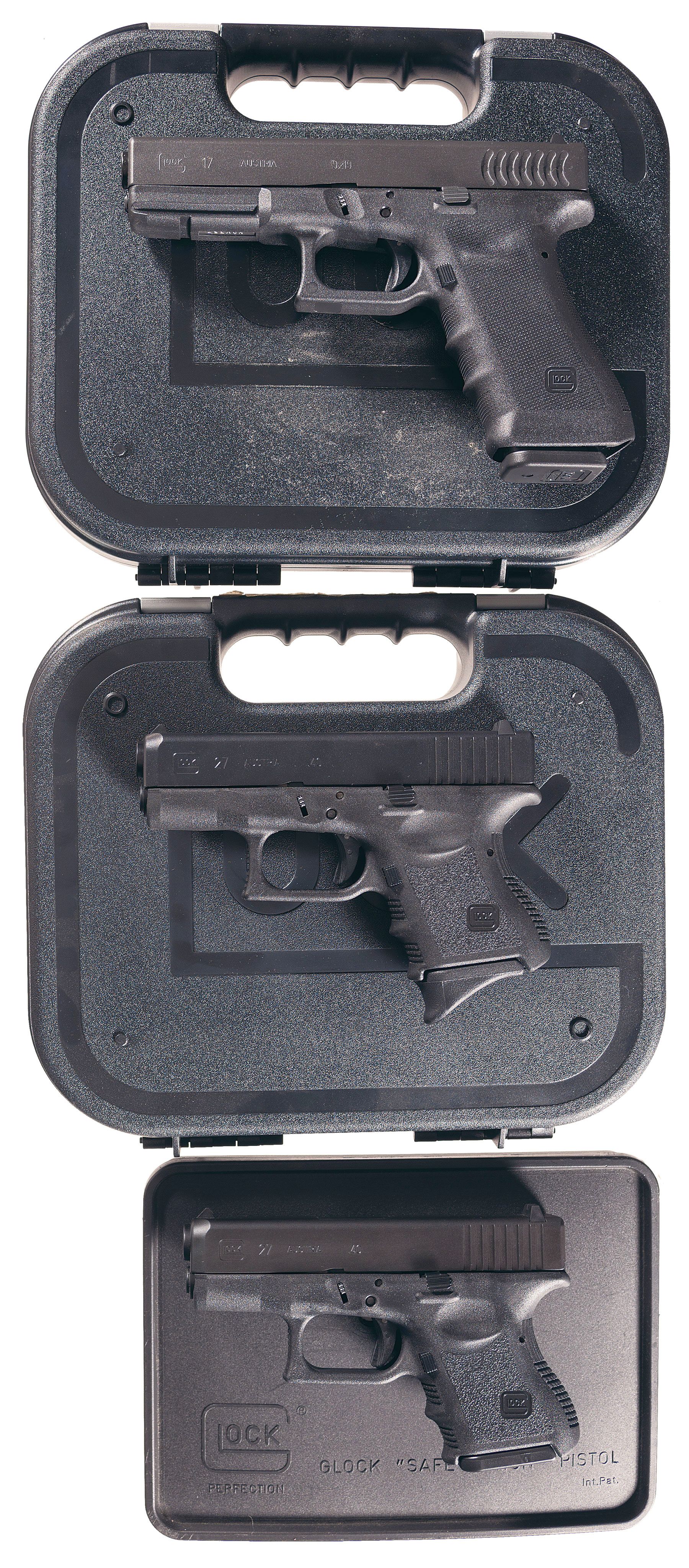 Three Glock SemiAutomatic Pistols with Cases