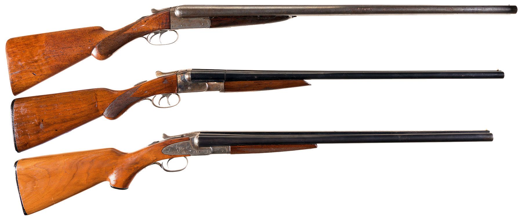 Three Double Barrel Hammerless Shotguns A) Antique Remington Mo Rock
