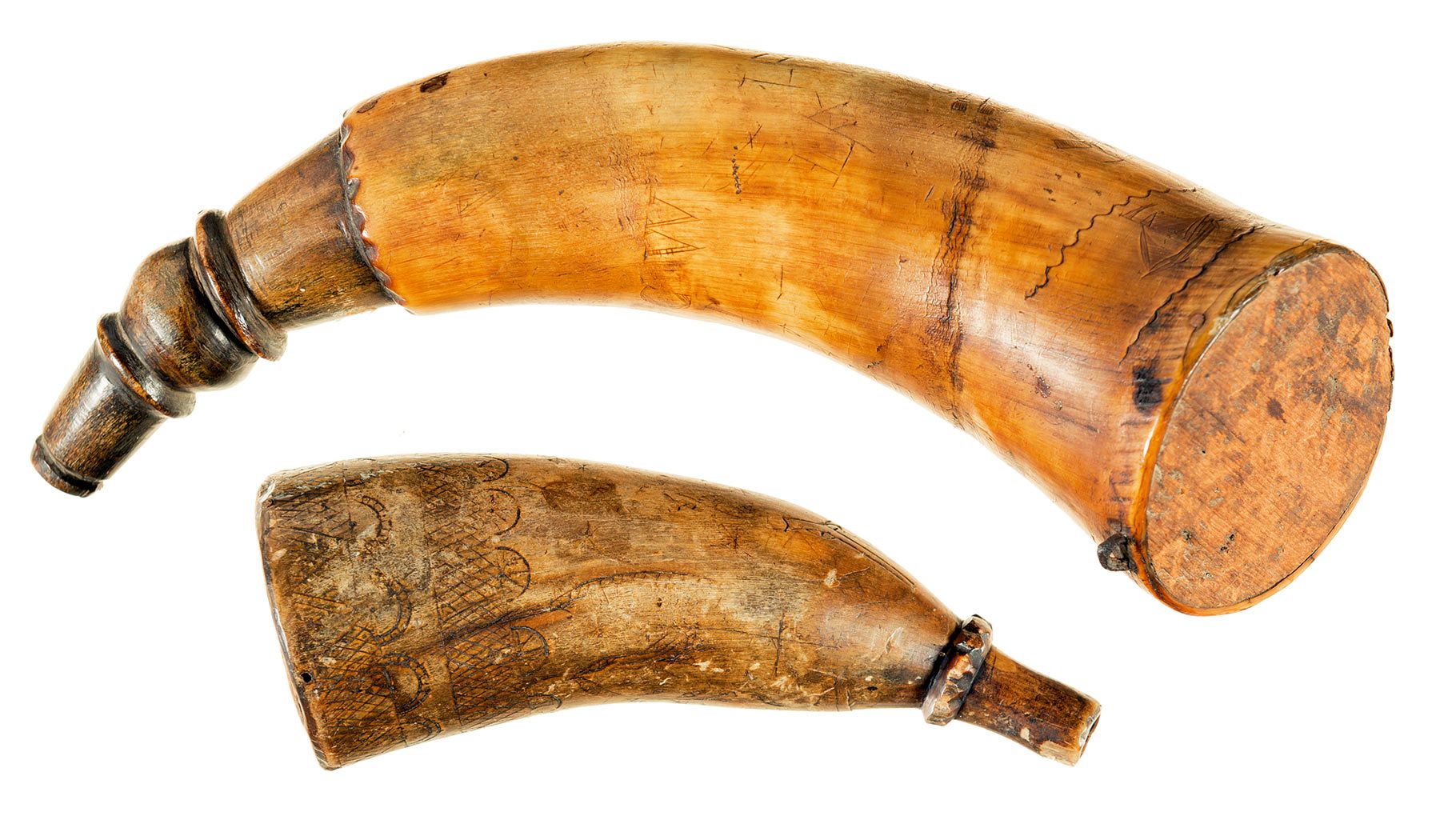 Two Small Engraved Powder Horns Rock Island Auction