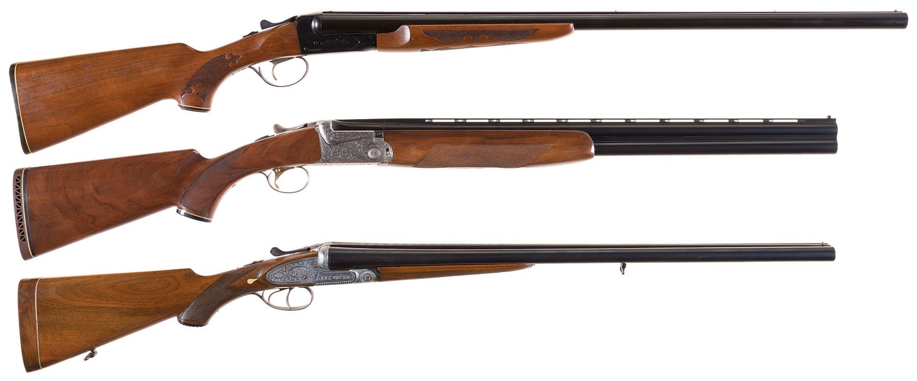 Three Shotguns A Fox Savage Model B Double Barrel Shotgun Rock