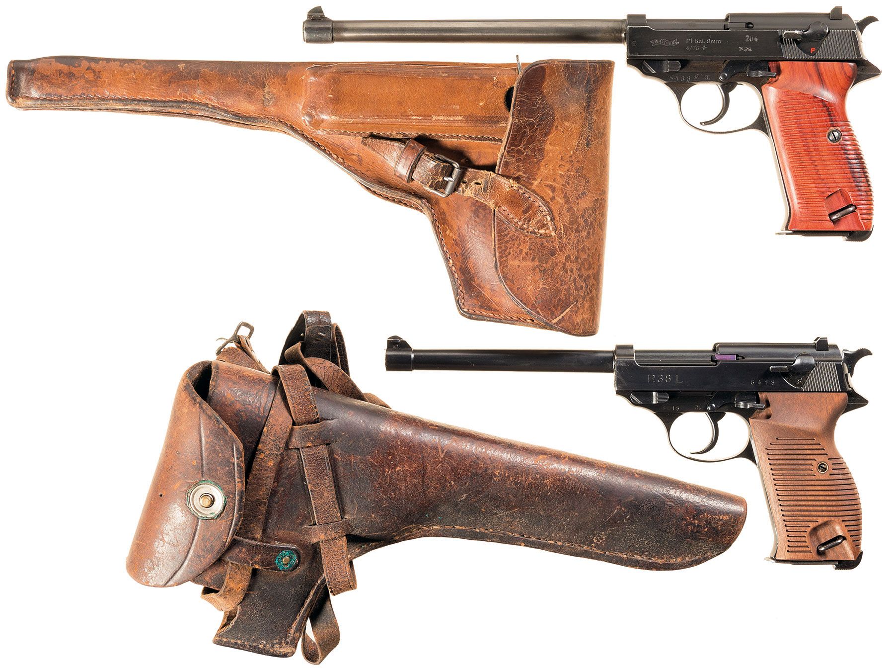 Two Long Barreled Walther P38 SemiAutomatic Pistols Rock Island Auction