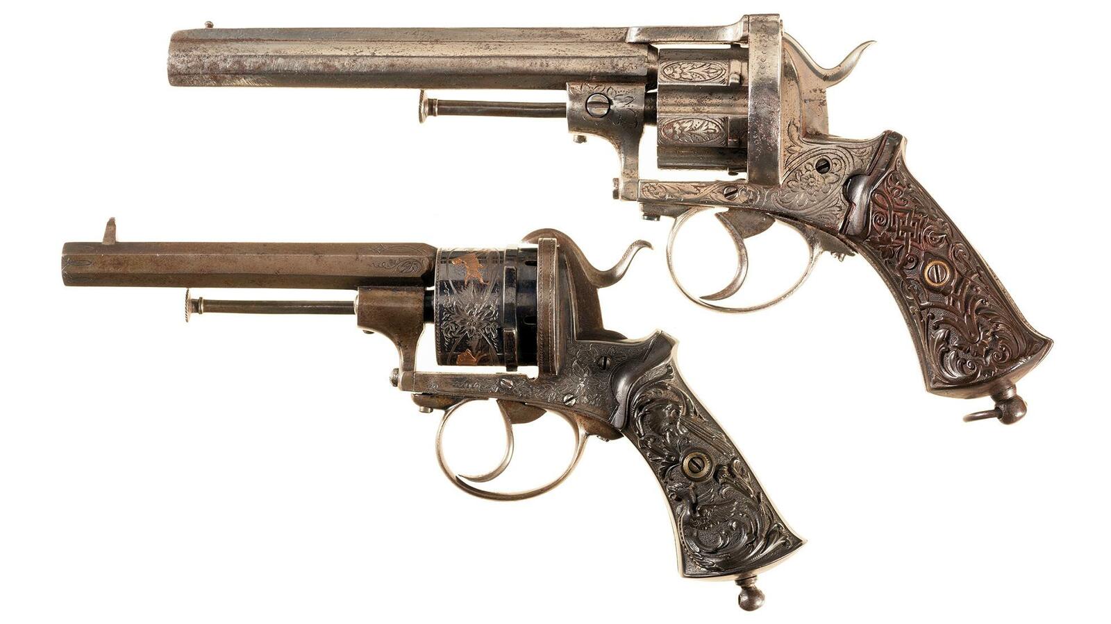 Two Engraved Da Pinfire Revolvers W Ornate Grips Rock Island Auction 9174