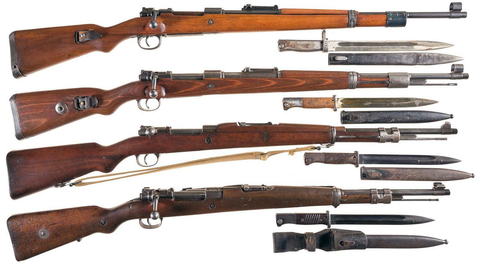 Four Military Mauser Bolt Action Rifles with Bayonets | Rock Island Auction