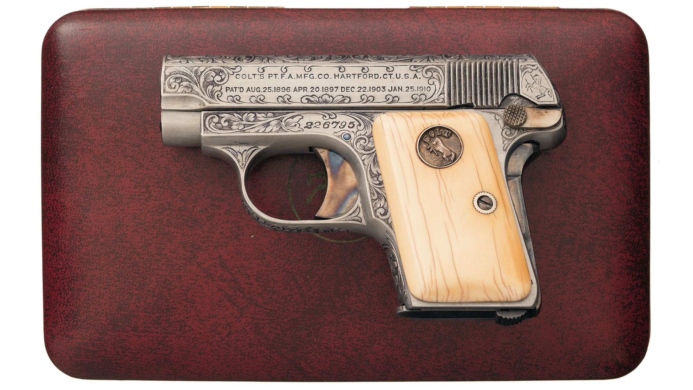 Engraved Colt Model 1908 Vest Pocket SemiAutomatic Pistol Rock