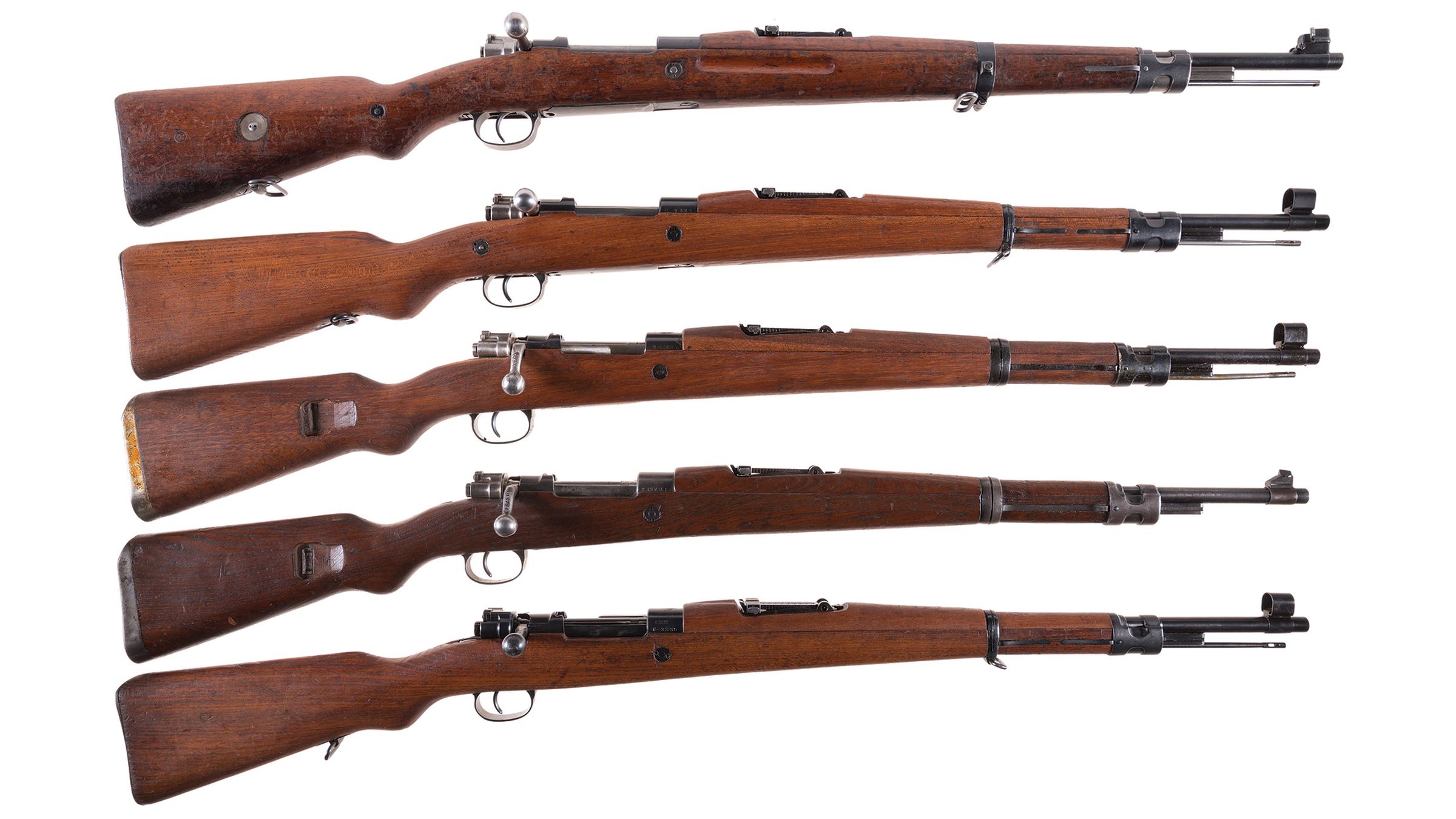 Five European Military Mauser Bolt Action Rifles.
