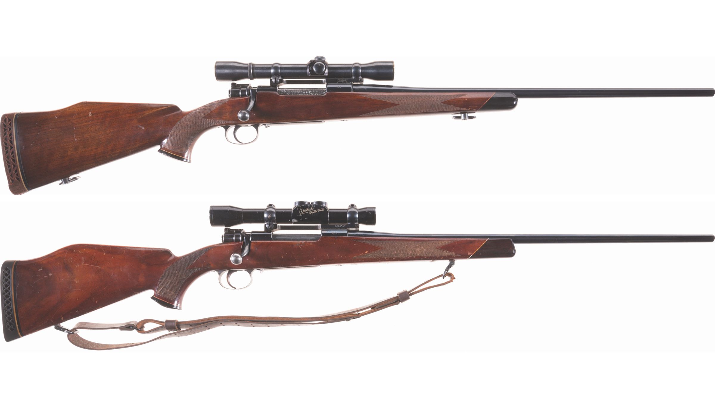 Two Early Weatherby Mauser Bolt Action Rifles with Scopes Rock Island