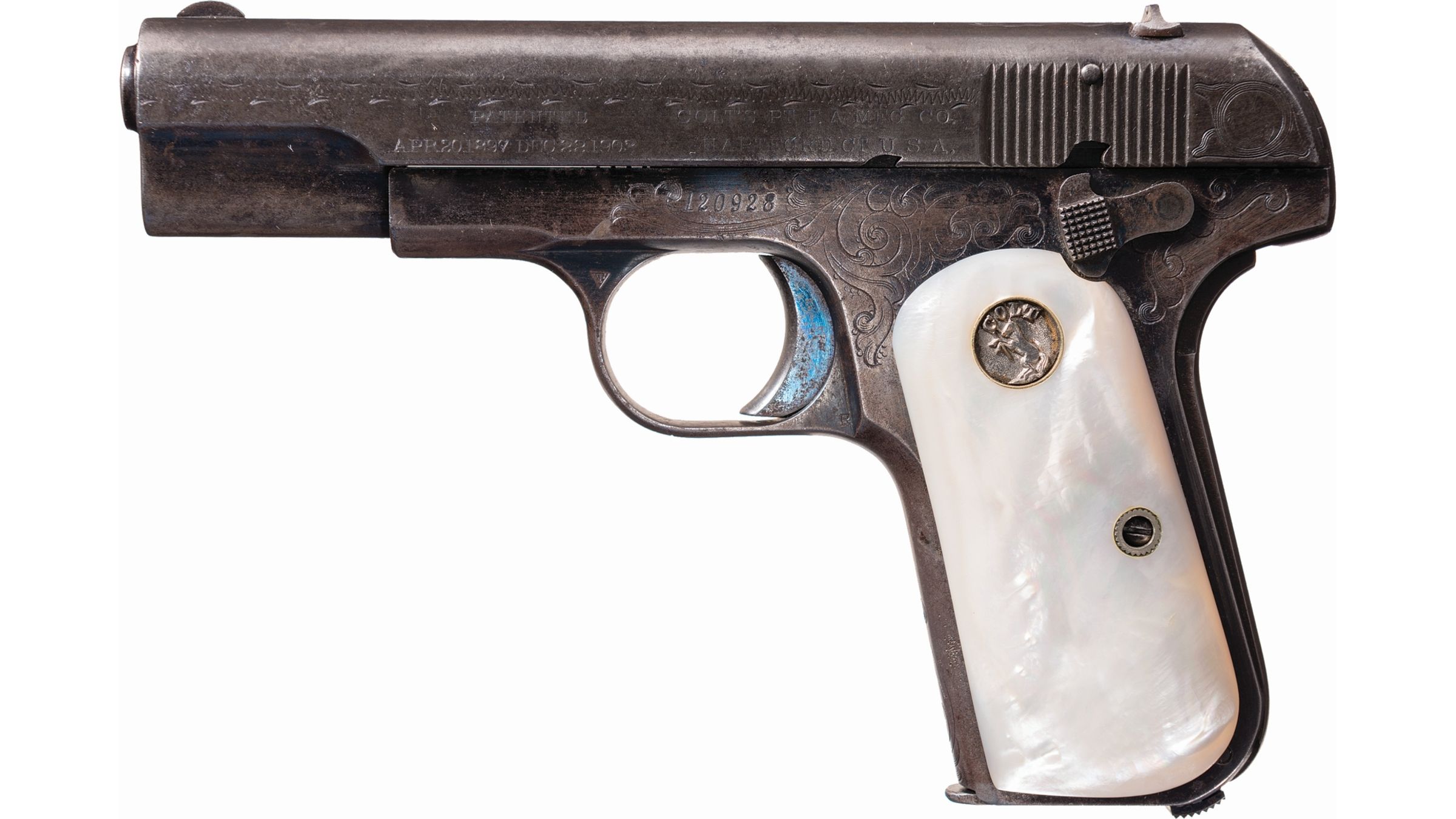 colt hammerless 1903 v mark on barrel