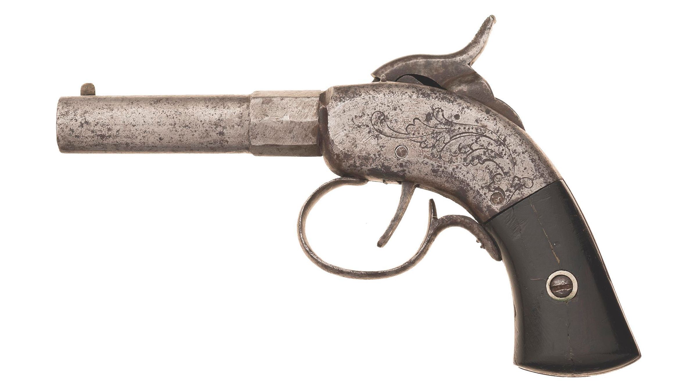 Engraved Massachusetts Arms Co. Maynard Primed Pocket Pistol Rock