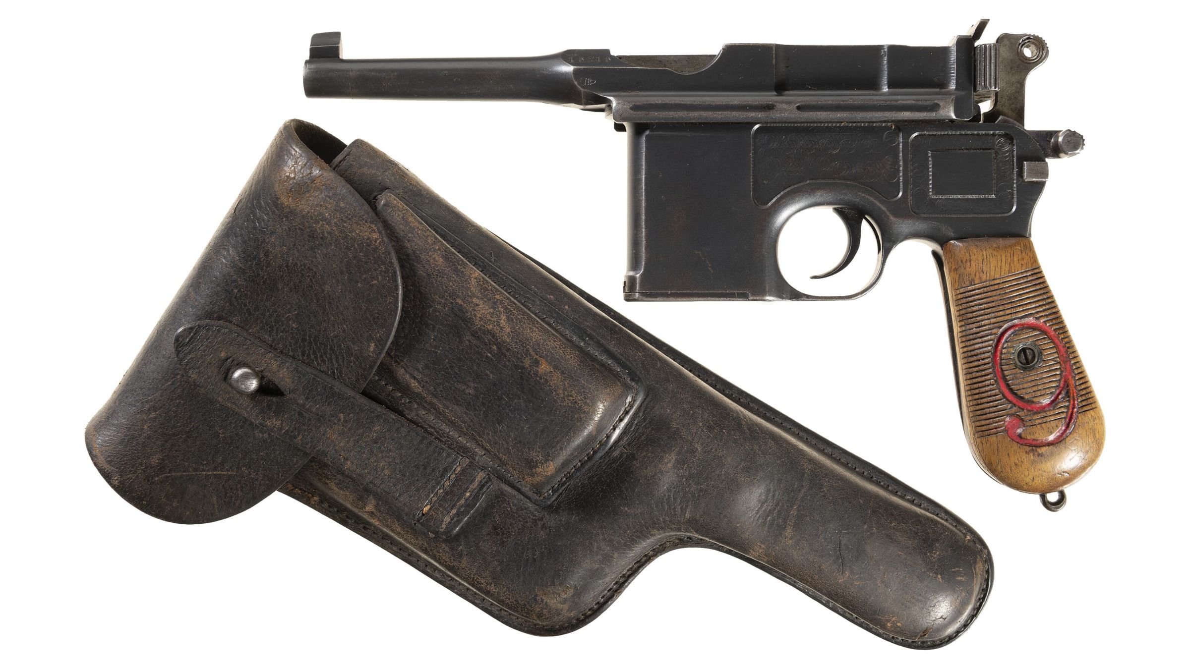 Mauser Model 1896 Red Nine Broomhandle Semi Automatic Pistol Rock Island Auction 8296