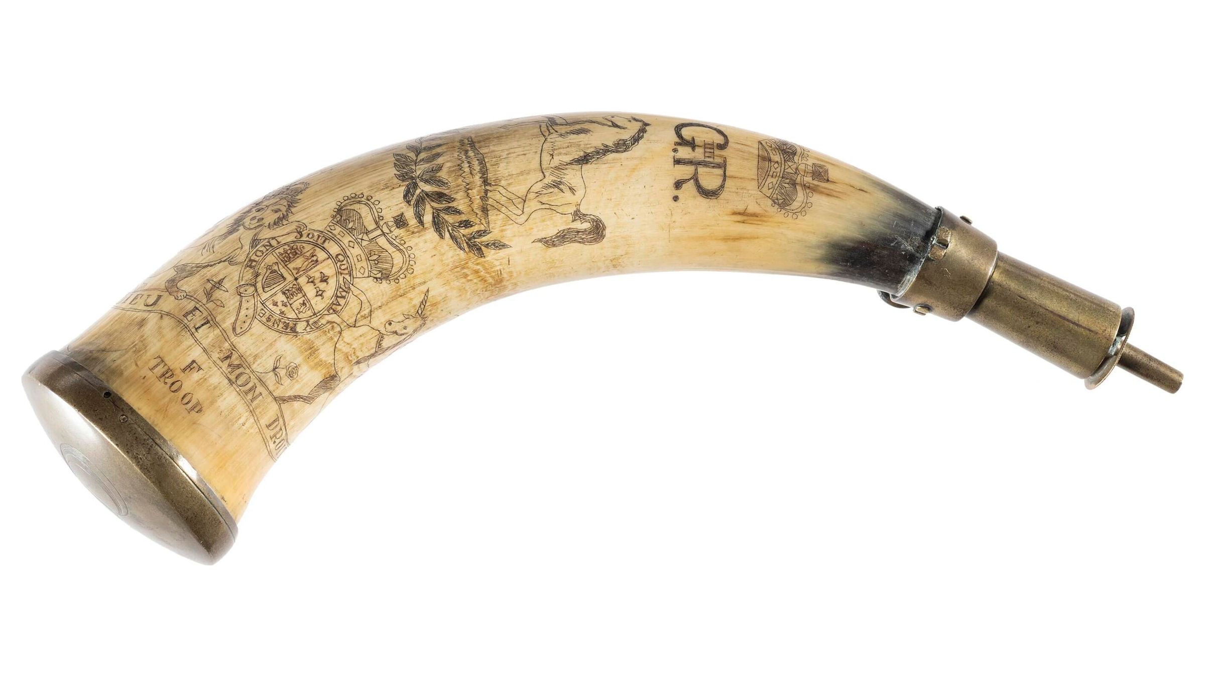 Carved Powder Horn Rock Island Auction
