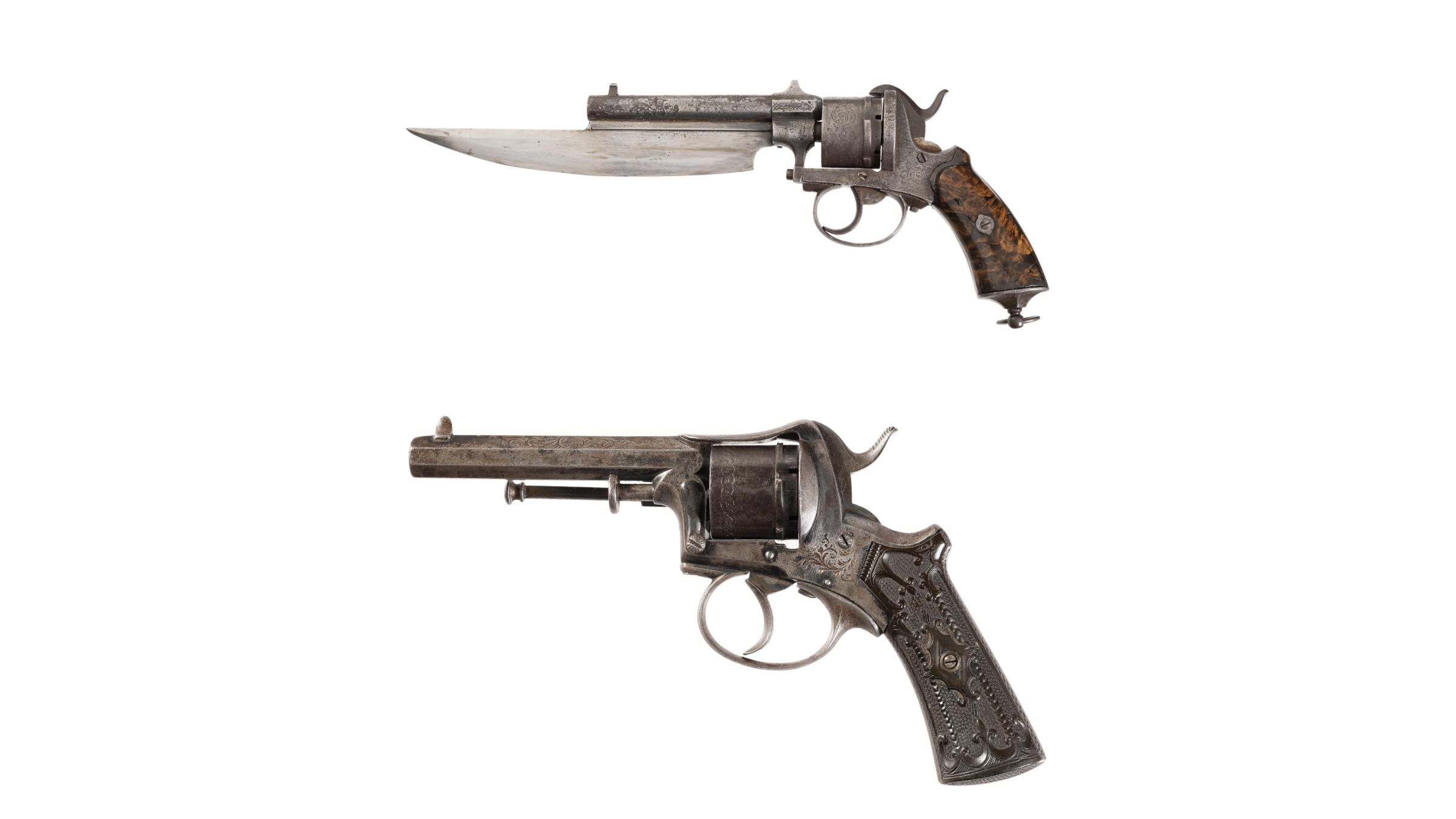 Two Engraved Antique European Double Action Pinfire Revolvers Rock Island Auction 3457