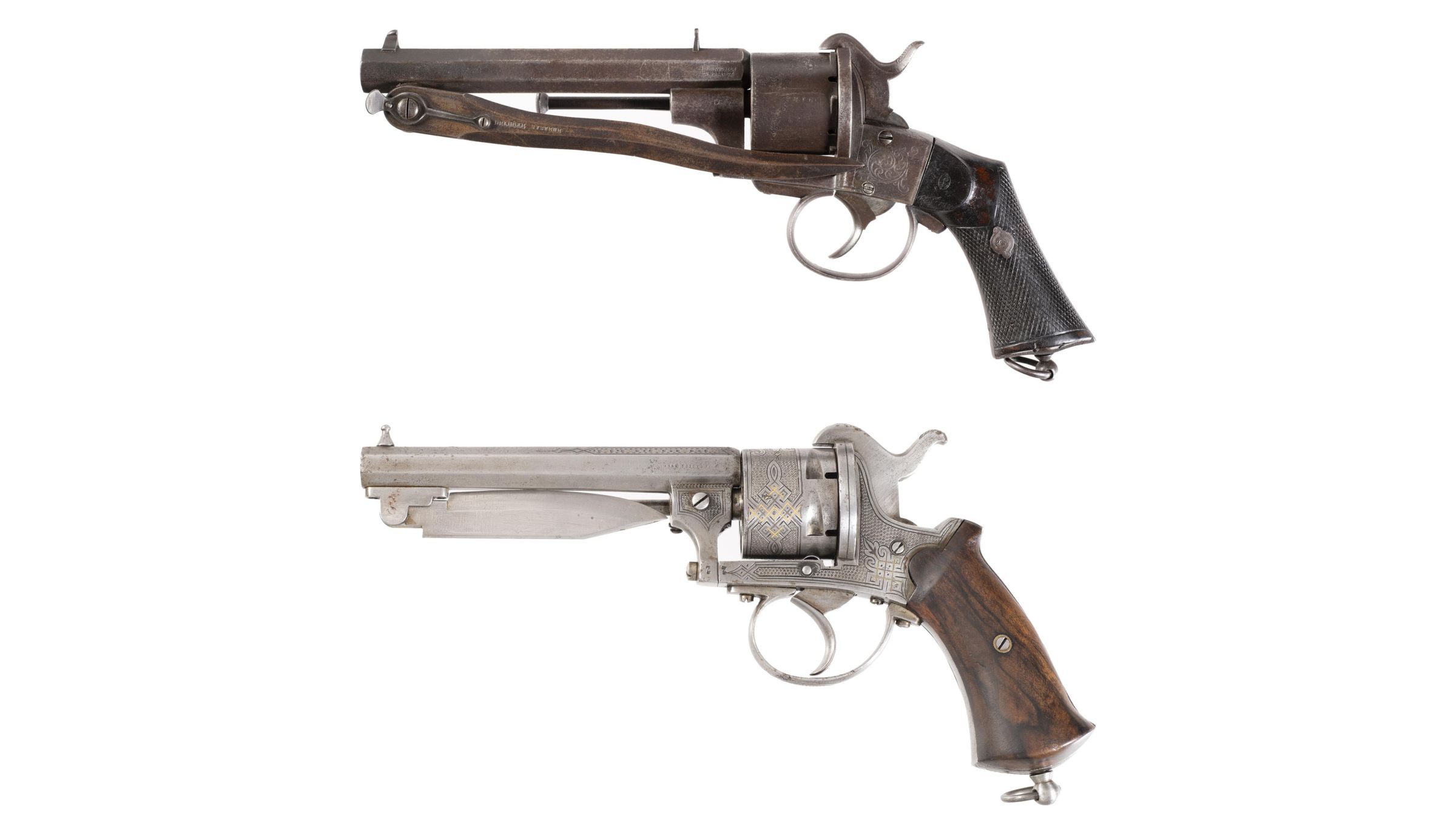 Two Engraved Antique Belgian Pinfire Double Action Revolvers Rock Island Auction 8918