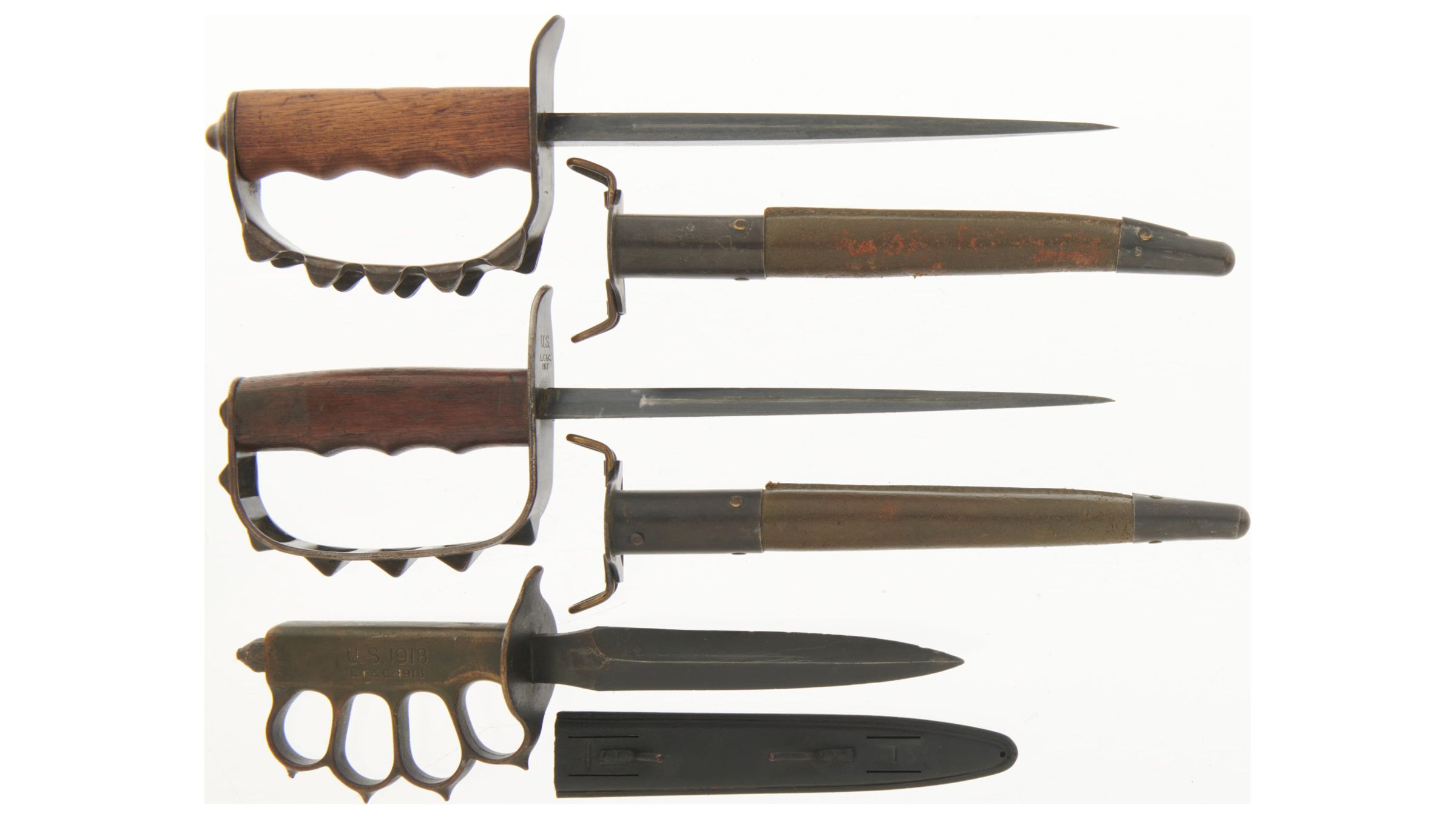 Three U.S. World War I Trench Knives with Scabbards | Rock Island Auction