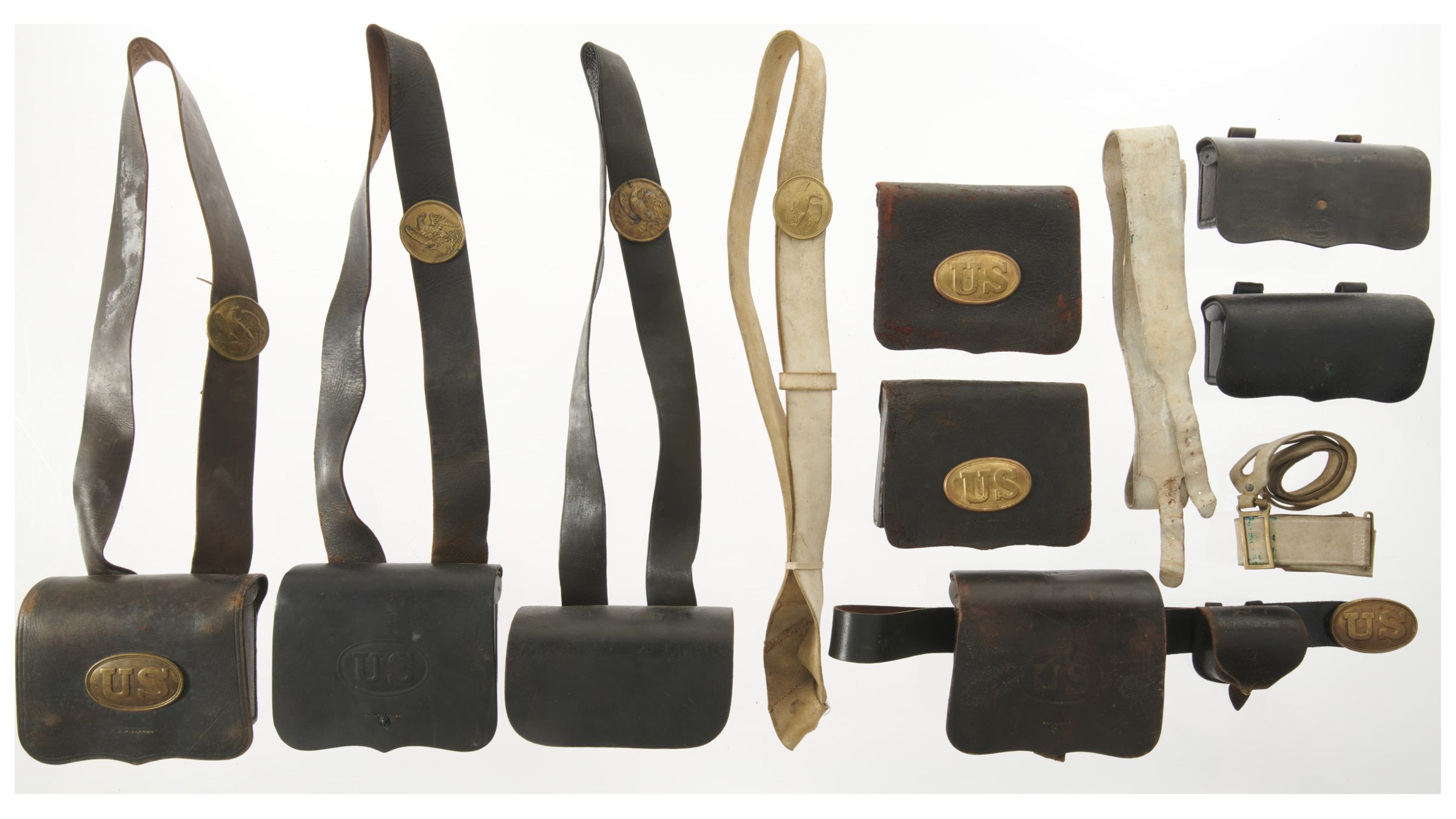 Seven US Ammunition Pouches, One British Enfield Pouch & Slings Rock