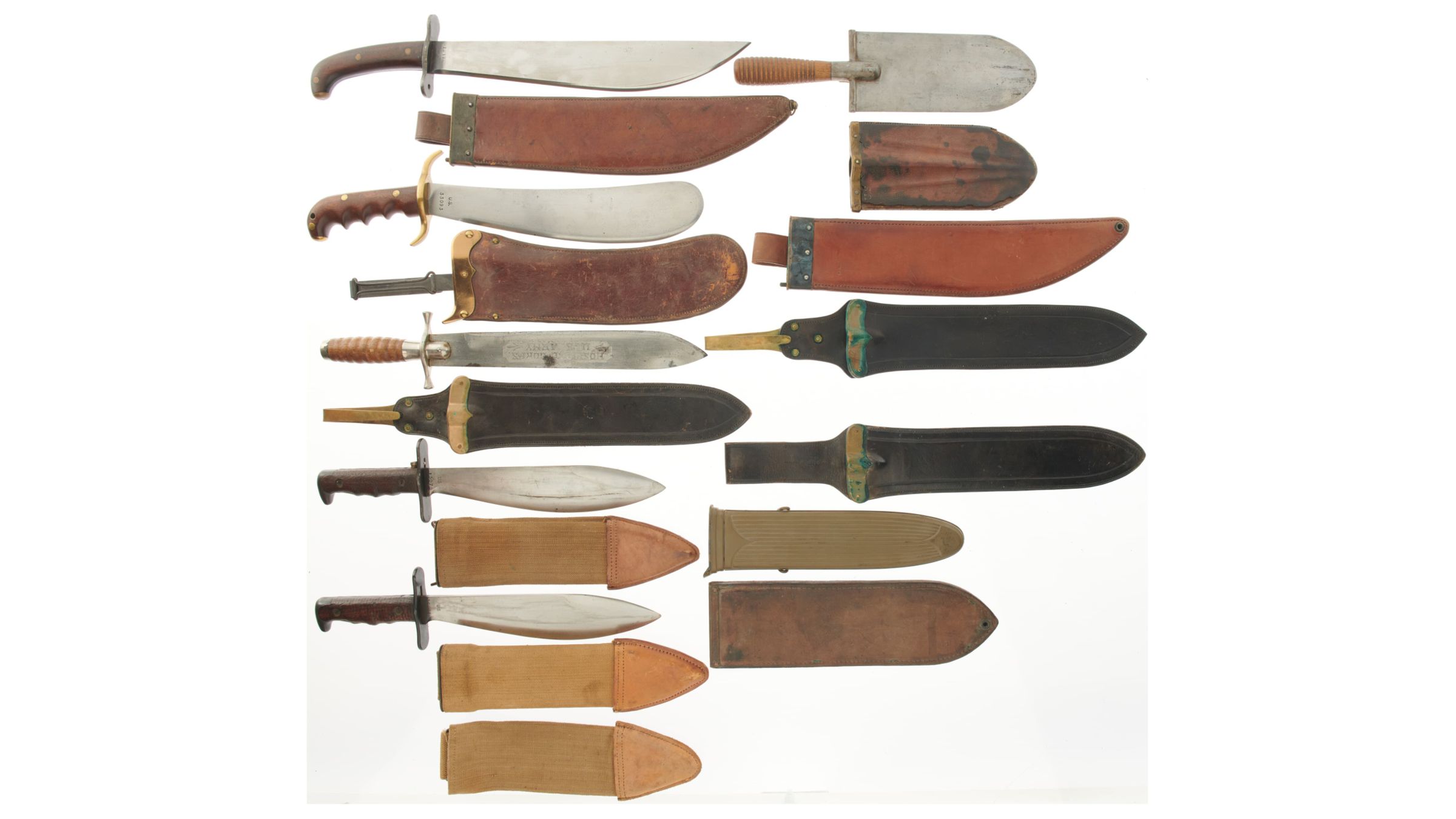 Six U.S. Military Knives with Scabbards and Six Extra Scabbards Rock