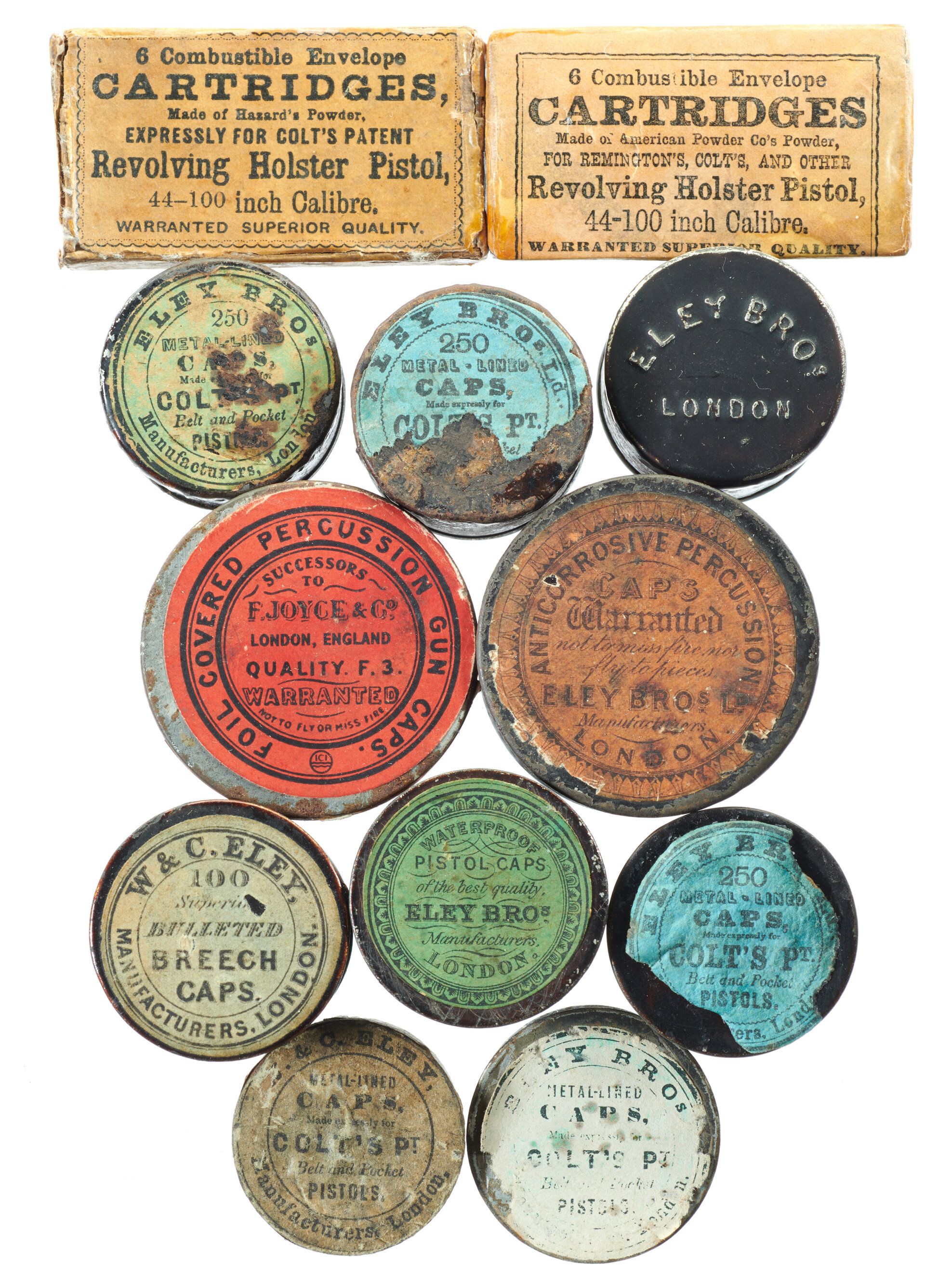 Ten Cap Tins and Two Packages of .44 Caliber Cartridges Rock Island
