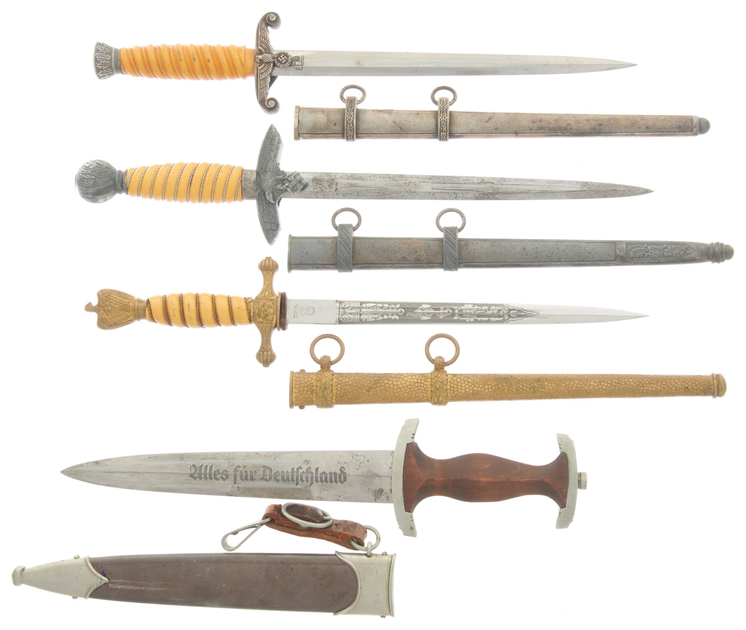 Four German Dress Daggers With Sheaths 