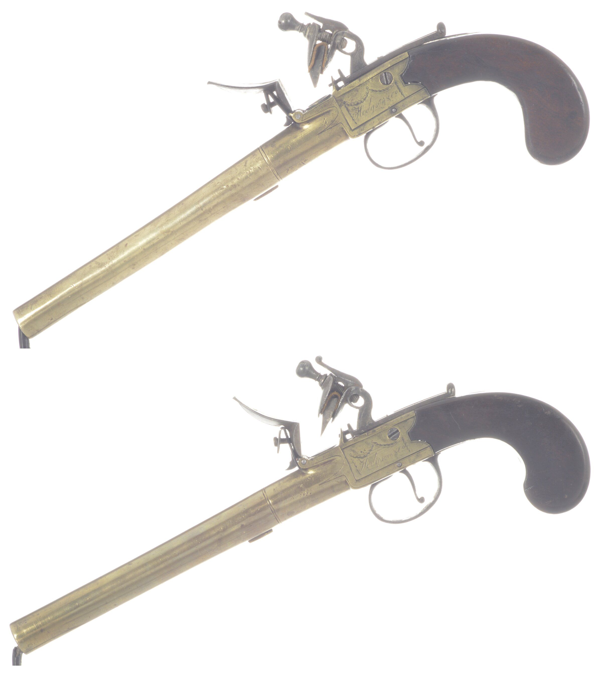 Two Hodgson & Co. Brass Flintlock Boxlock Pistols | Rock Island Auction
