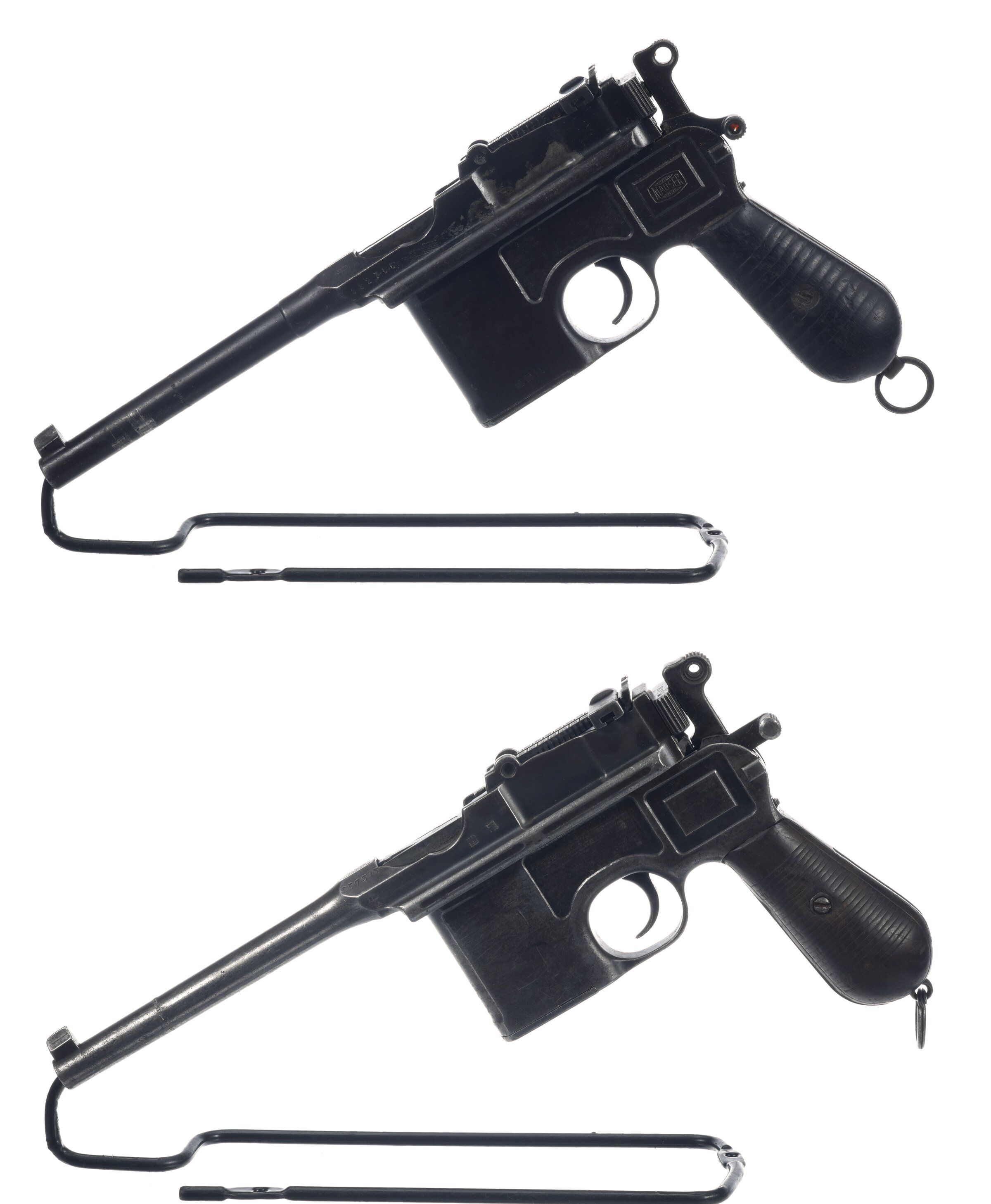 Two Chinese Marked Mauser Broomhandle SemiAutomatic Pistols Rock