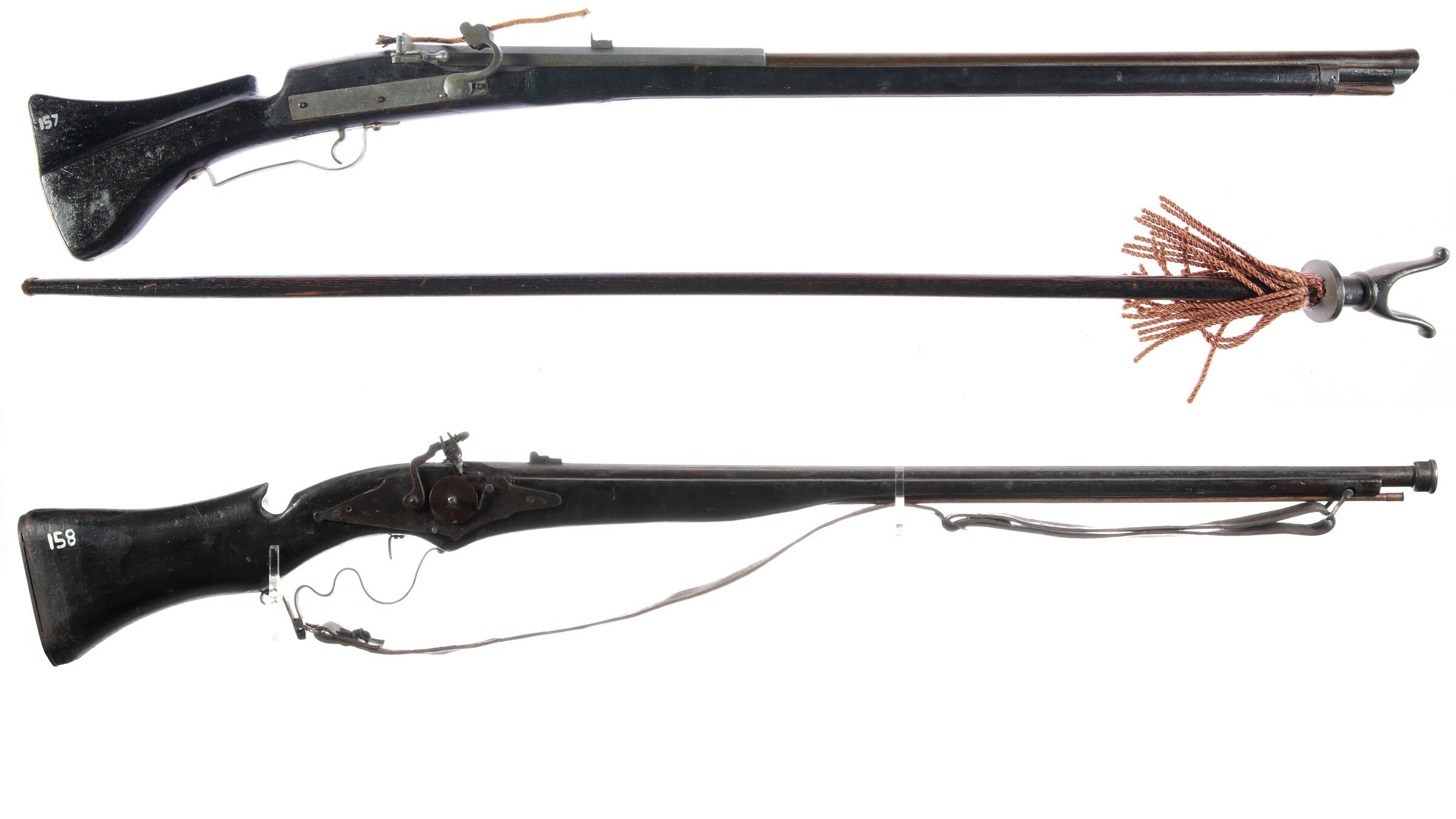 Two Germanic Arquebus RKO Pictures Movie Prop Guns with Poles Rock