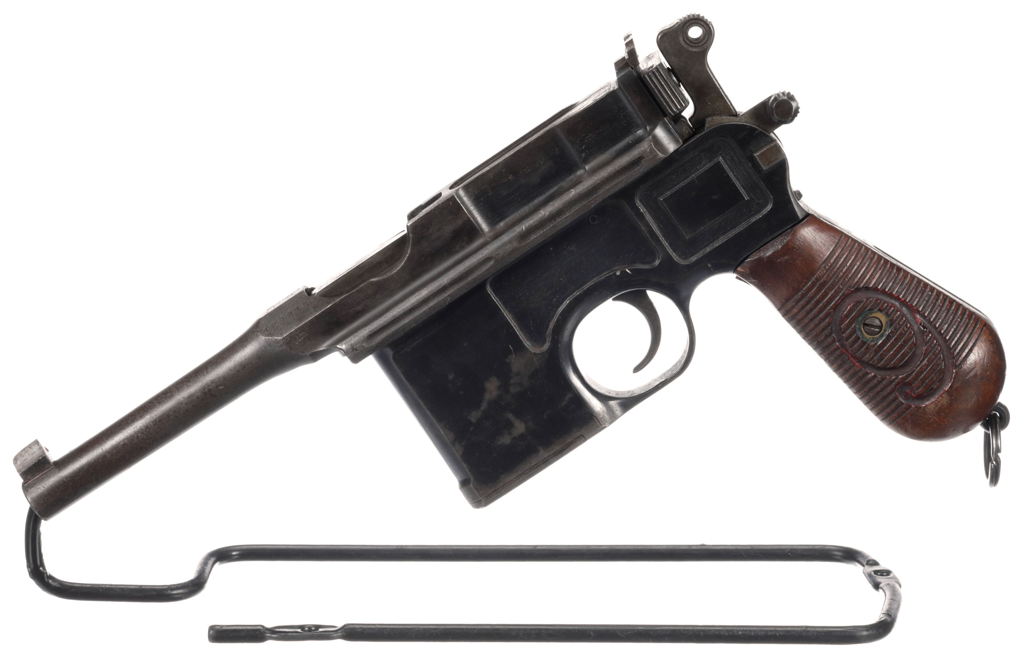 Mauser Broomhandle SemiAutomatic Pistol with "Red Nine" Grips Rock