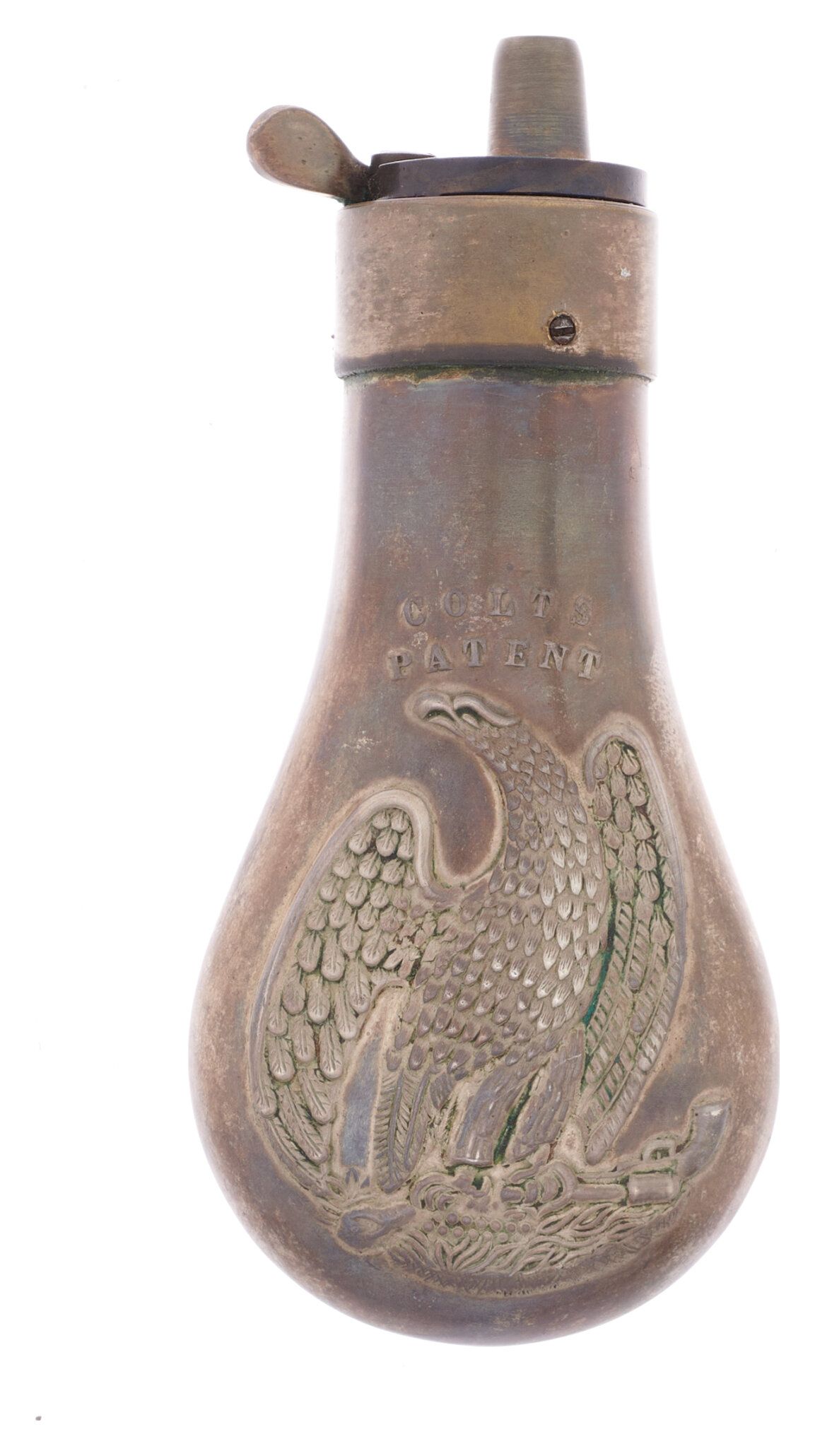 Silver Colt Patent Eagle Powder Flask | Rock Island Auction