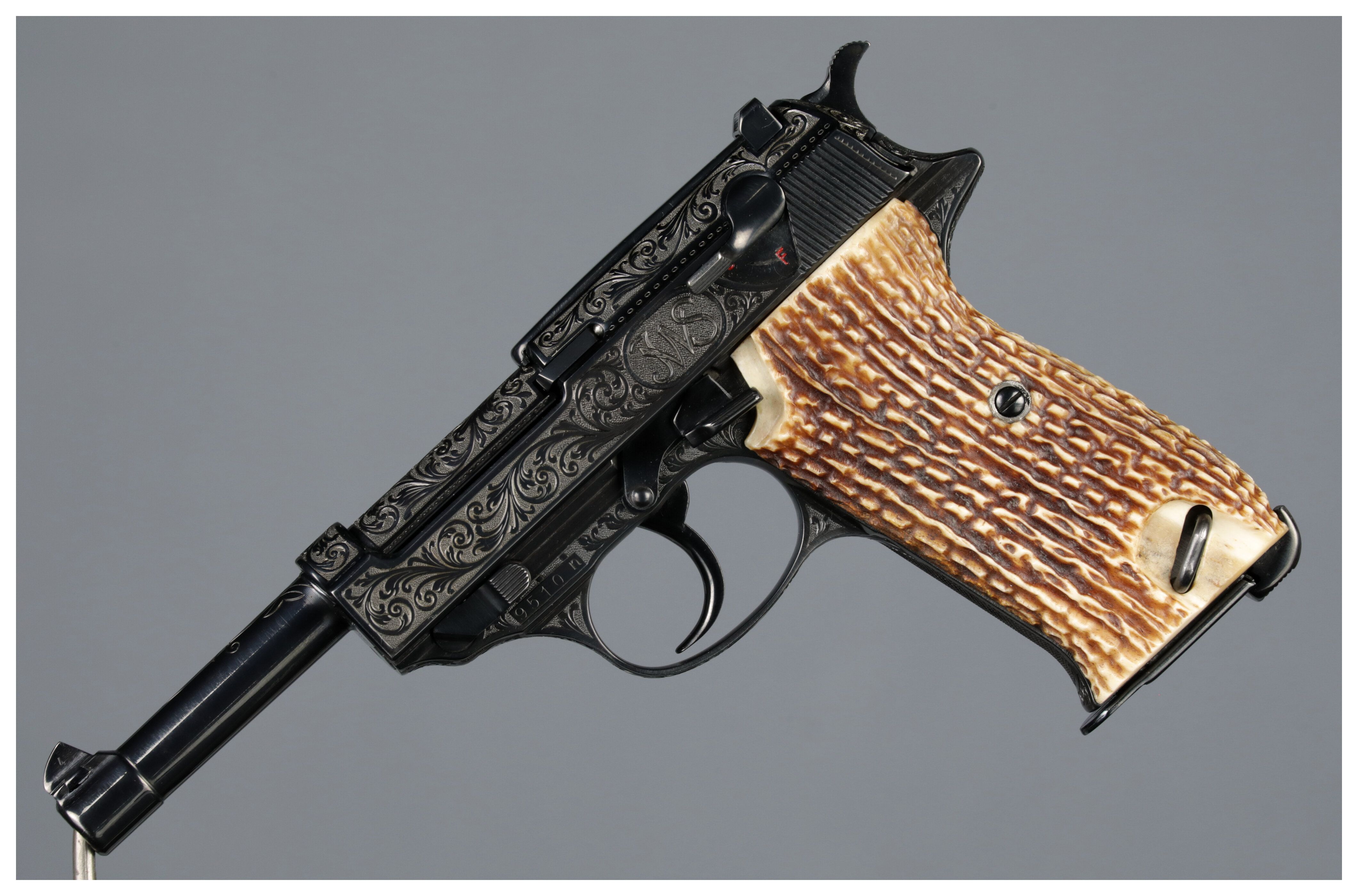 Engraved Walther P.38 Pistol with Stag Grips and Holster | Rock