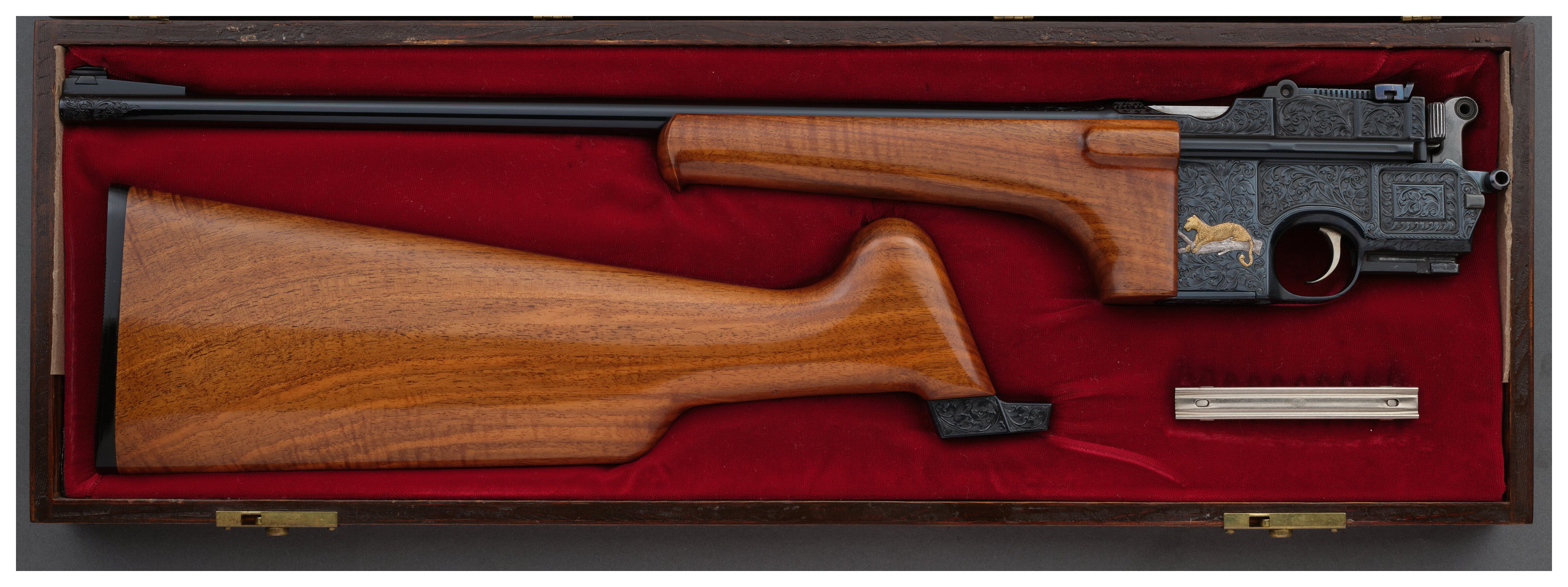 Engraved, Gold and Silver Inlaid Mauser C96 Broomhandle Carbine