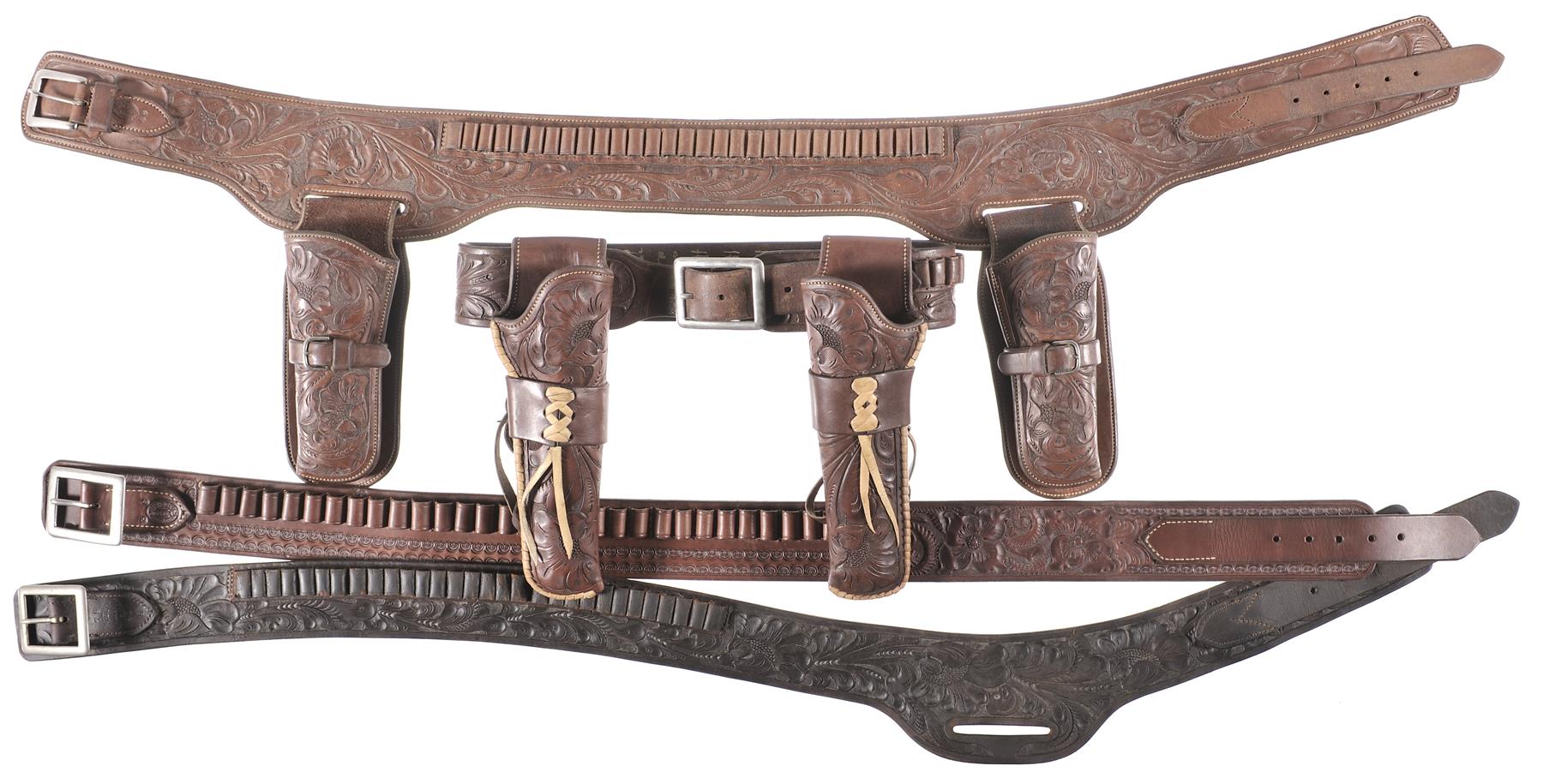 Group of Two Tooled Heiser Belt Rigs and Two Cartridge Belts Rock