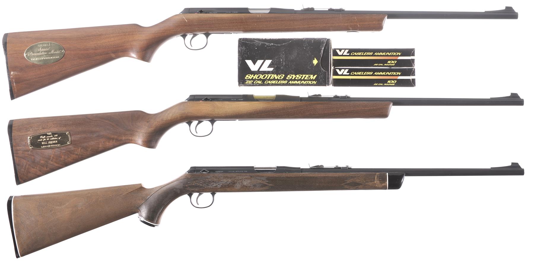 Three Daisy 22 Caseless VL Single Shot Rifles