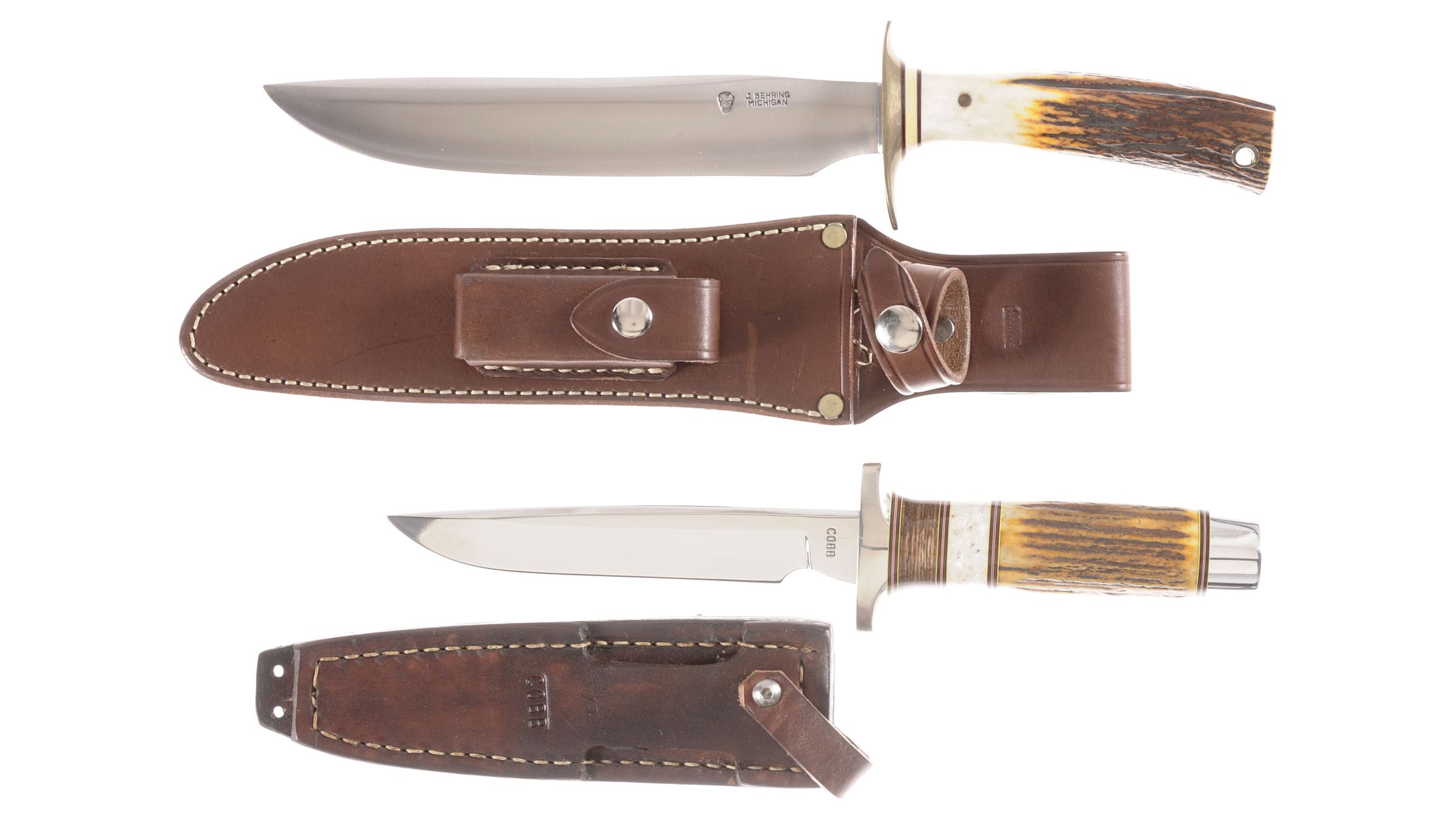 Two Custom Fixed Blade Knives with Sheaths Rock Island Auction