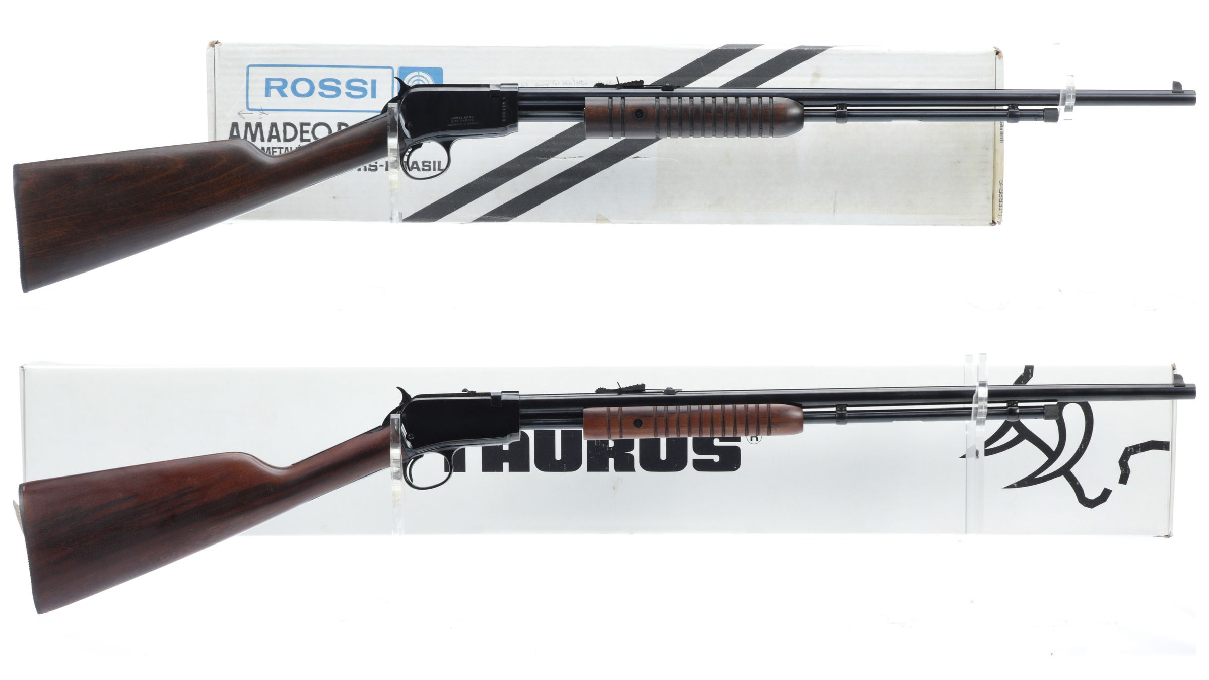 Two Slide Action Rifles with Boxes | Rock Island Auction