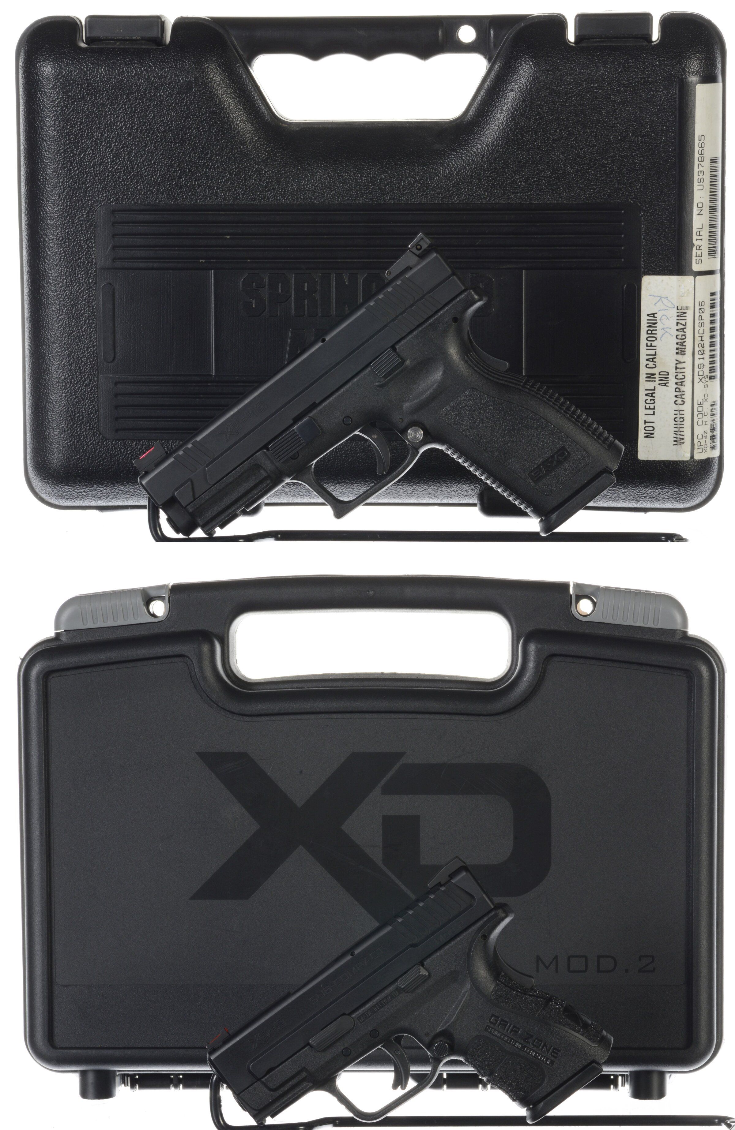 Two Springfield Armory XD SemiAutomatic Pistols with Cases Rock