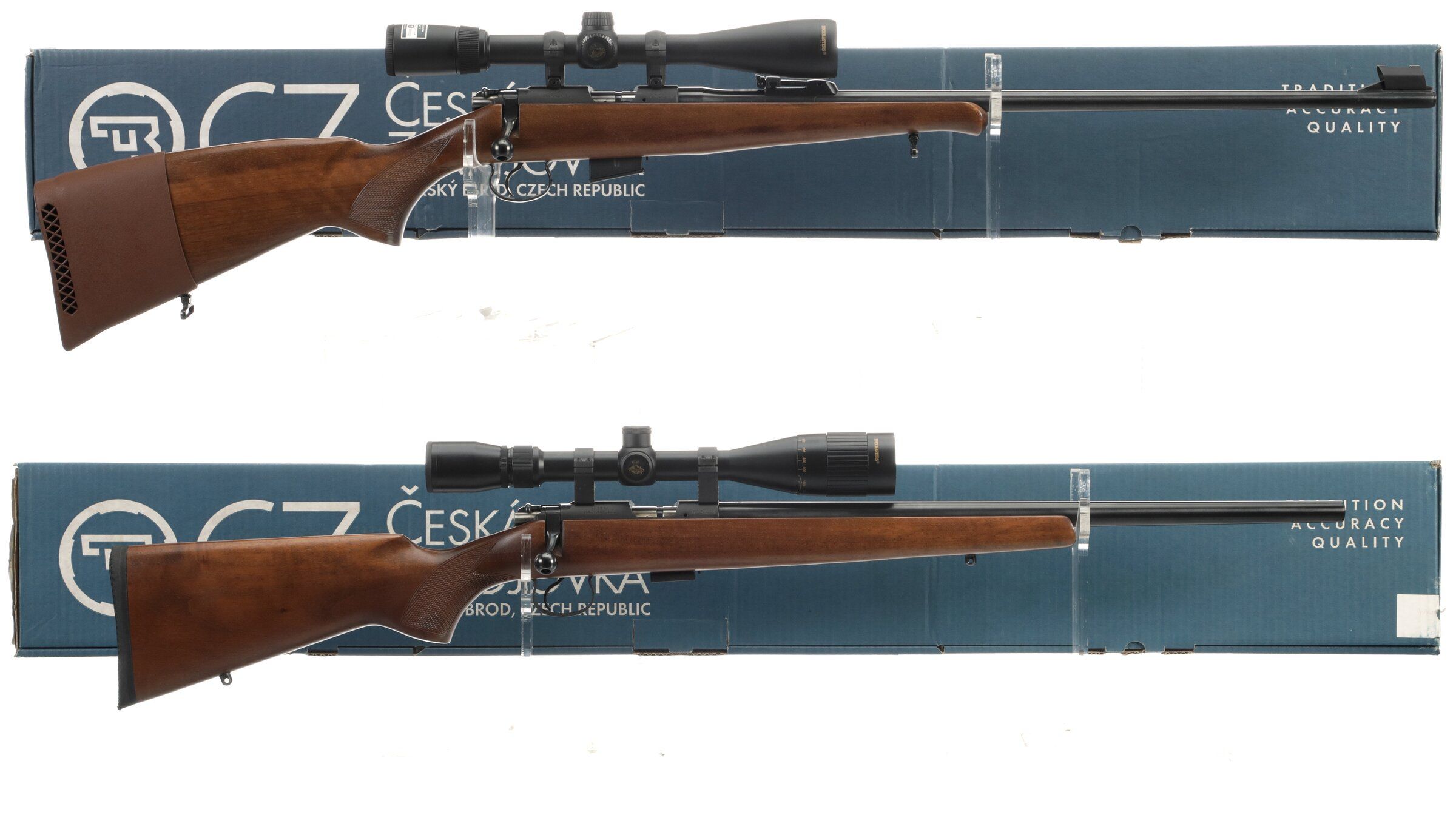 Two CZ Model 452-2E ZKM Bolt Action Rifles with Scopes and Boxes | Rock ...