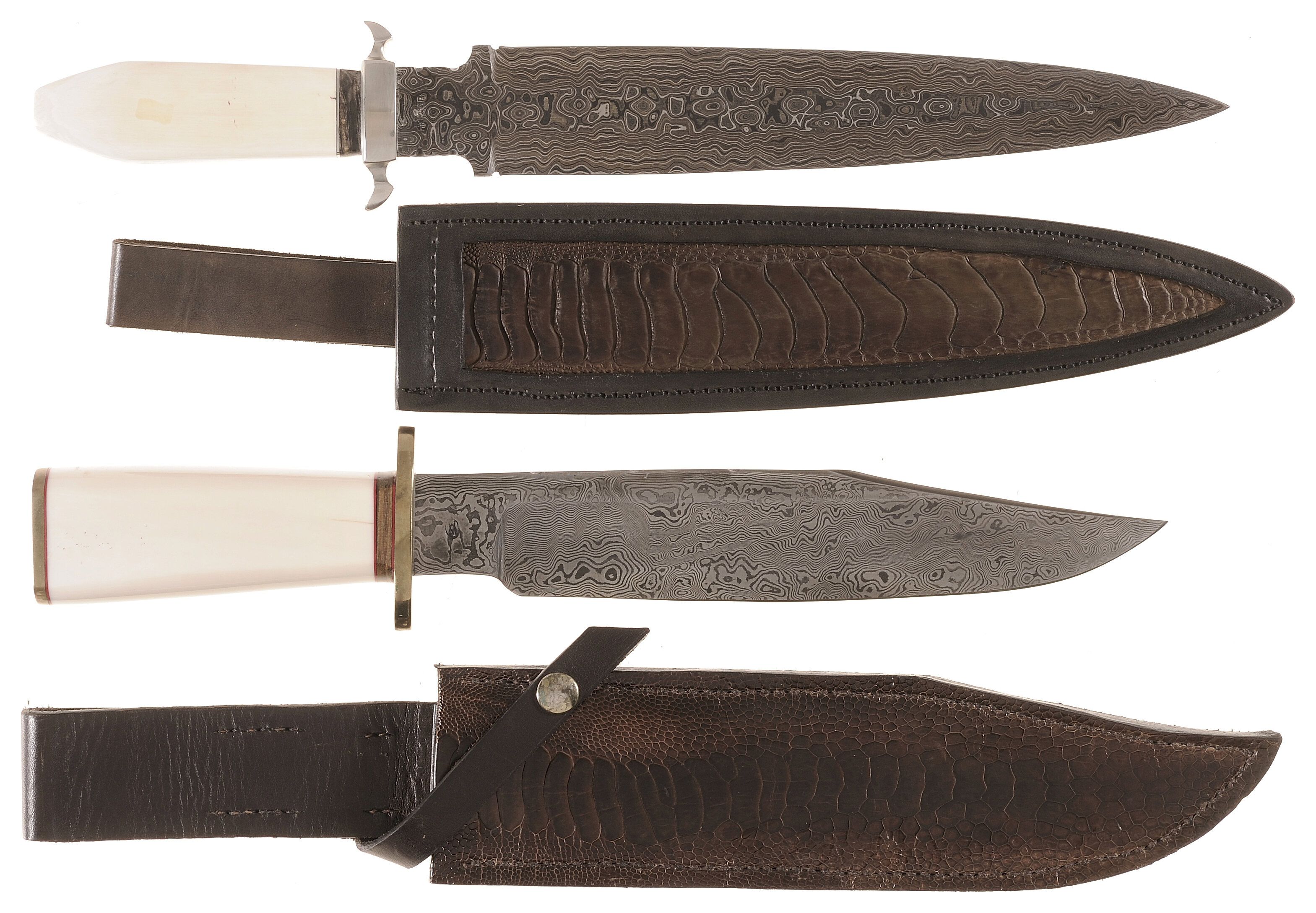 Two Large Custom Fixed Blade Knives with Sheaths Rock Island Auction