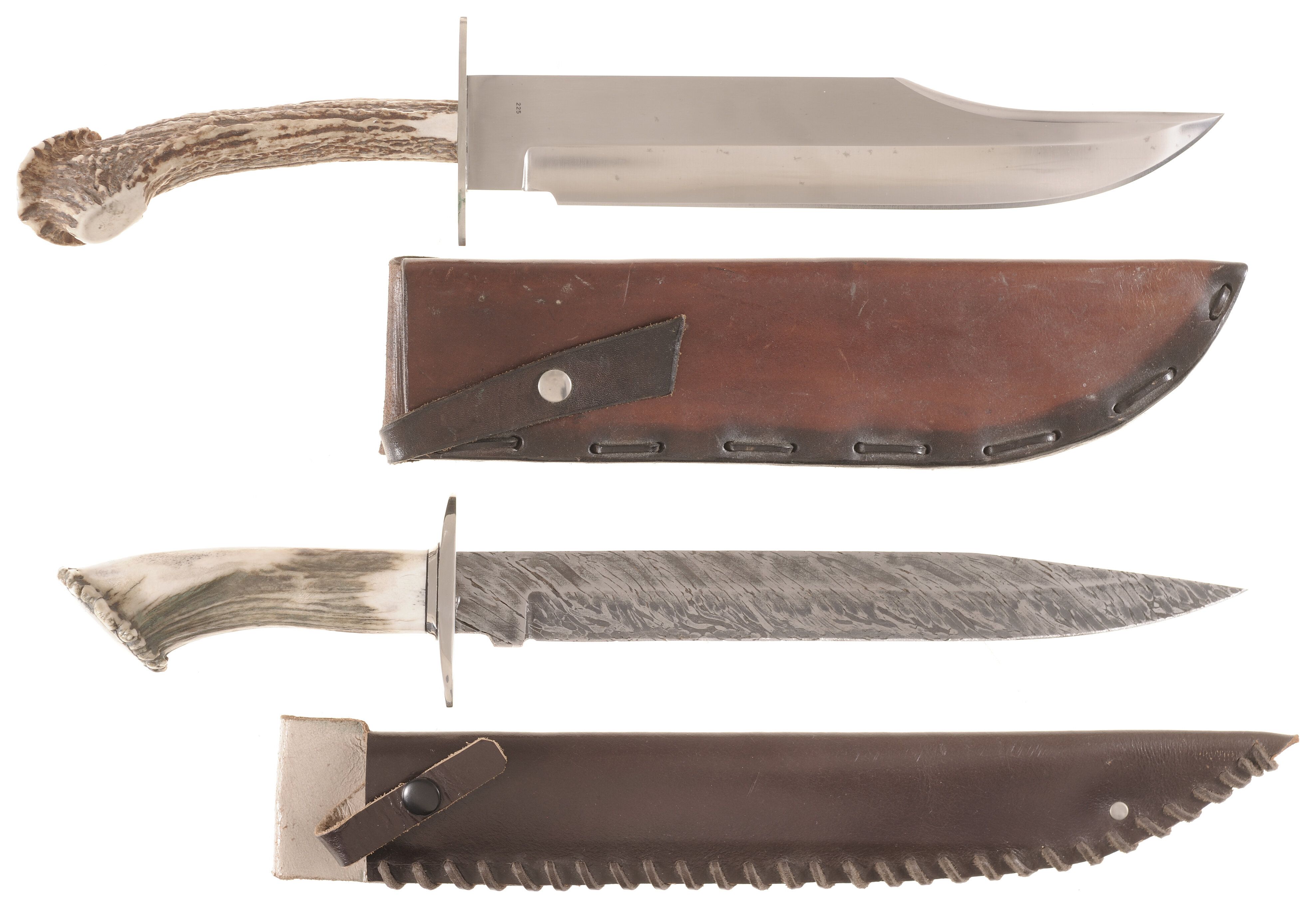 Two Large Custom Fixed Blade Knives with Sheaths Rock Island Auction